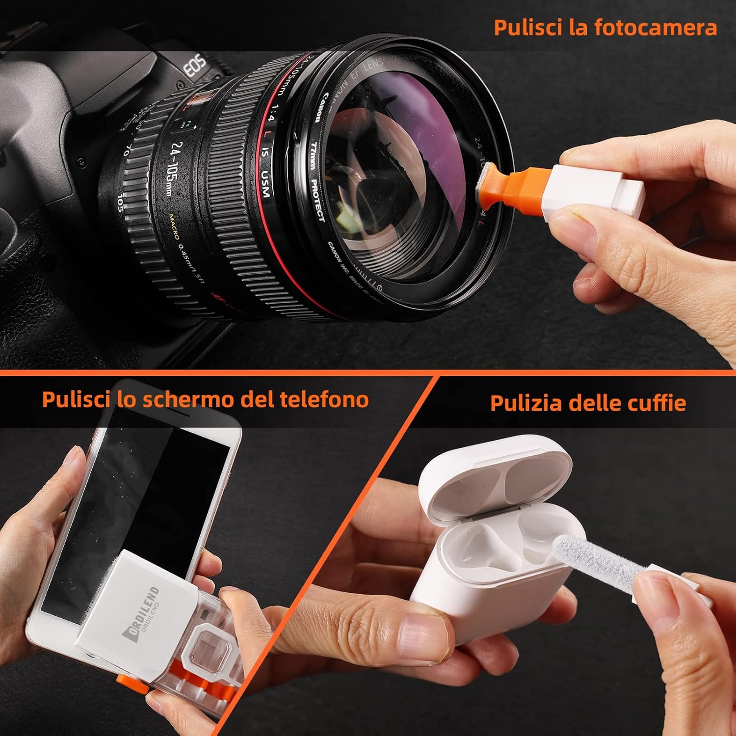 Detalle de Ordilend Kit di Pulizia tutto-in-uno per dispositivi elettronici (Bianco)