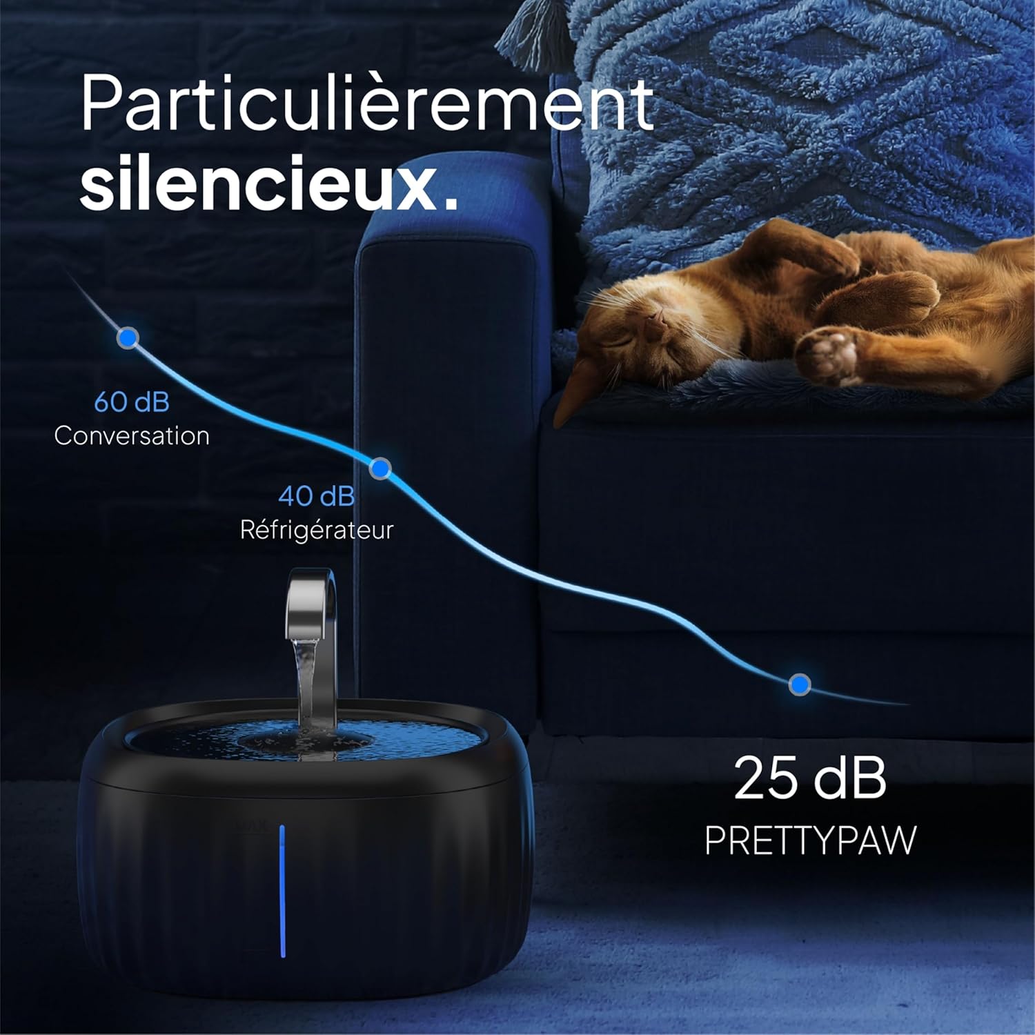 Thumbnail 3 de Pretty Paw Aqua Flow – Fontaine à eau pour chat 3L silencieuse avec filtration au charbon actif
