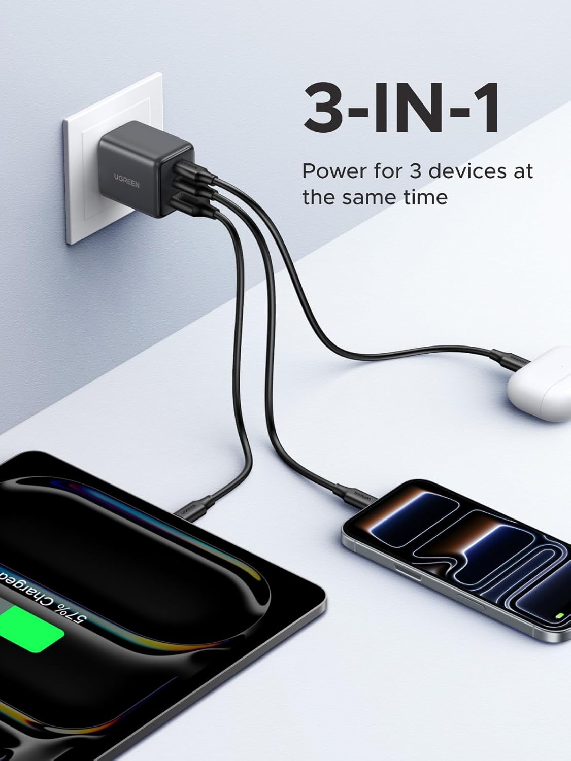 Thumbnail 1 de UGREEN 3-Port 30W USB C Charger (GaN II) – Compact Fast Charger for iPhone, Galaxy, iPad, MacBook