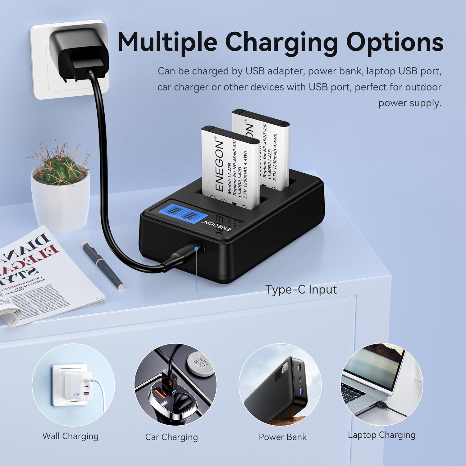 Thumbnail 3 de ENEGON Batterie NP-45 NP-45A NP-45B NP-45S (2-Pack) avec Chargeur pour Fujifilm INSTAX Mini 90 - Kit Compatible