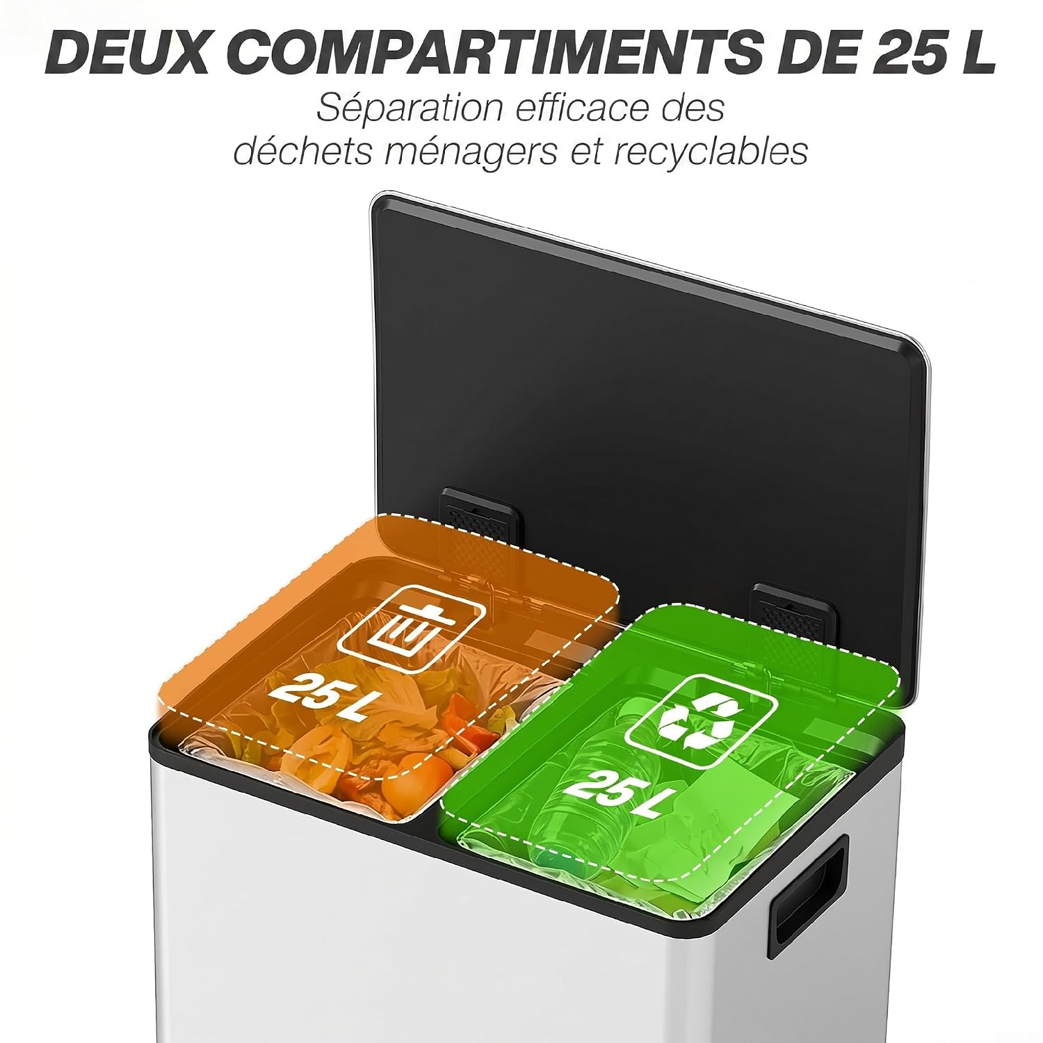 Detalle de HOMCOM 851-037V02SR dubbele pedaalemmer, 2 x 25 l, roestvrij staal