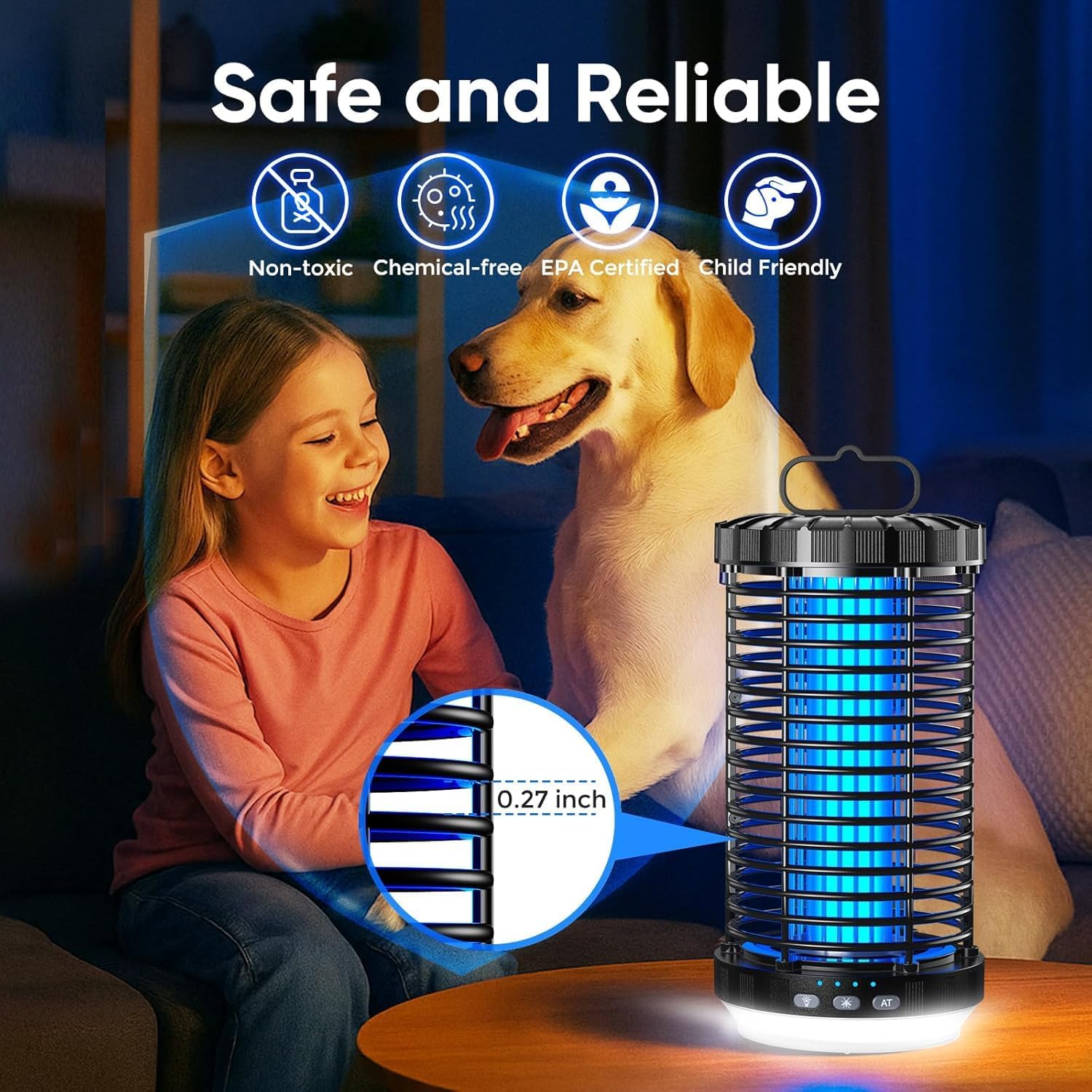Detalle 2 de GARUTED BK 06 Rechargeable Bug Zapper with 5000mAh Battery and LED Night Light