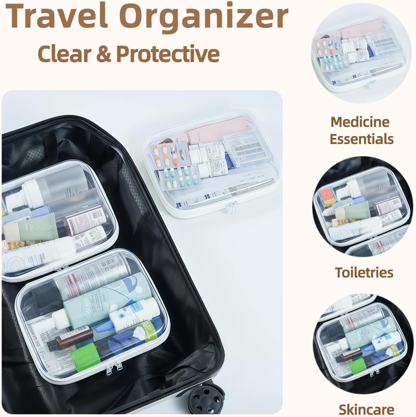 Thumbnail 3 de WELPIRT 3-Pack Medium Clear Hard Shell Zipper Pouches (7.8×6.3 in) for Purse & Diaper Bag Organization