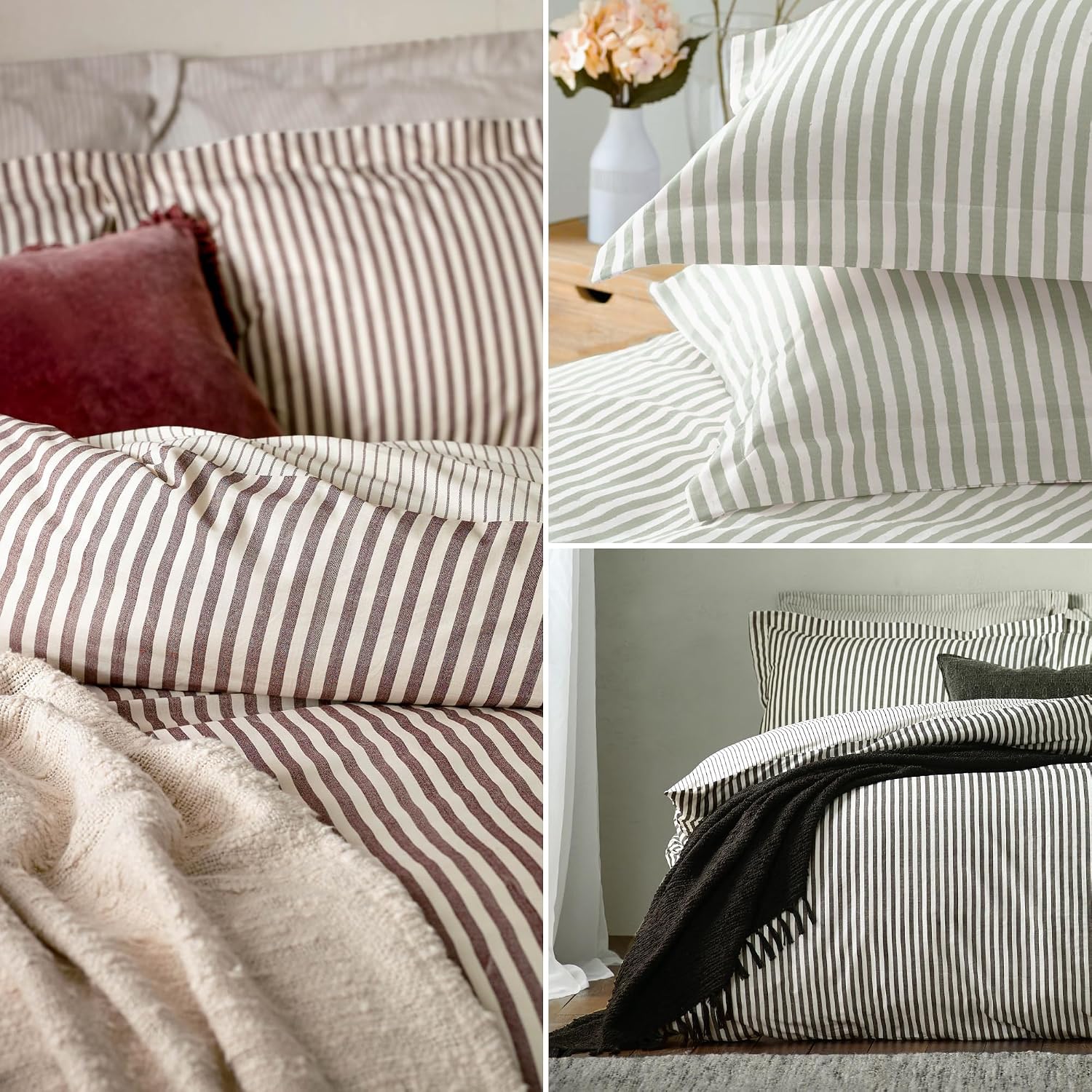 Detalle 1 de The Linen Yard Hebden HEBDEN/D01/EUC – bawełniany komplet pościeli Twin w zielone paski