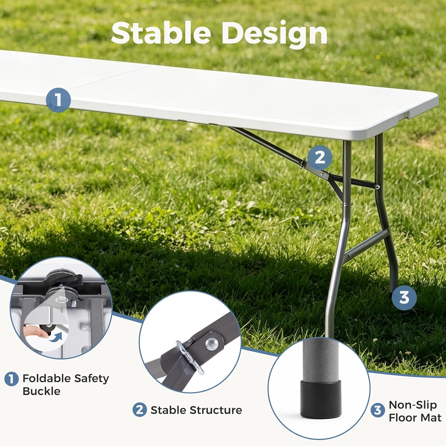 Detalle 1 de DUMOS DM-ZDZ-8FT-WT 8-Foot Folding Picnic Table, White HDPE Top