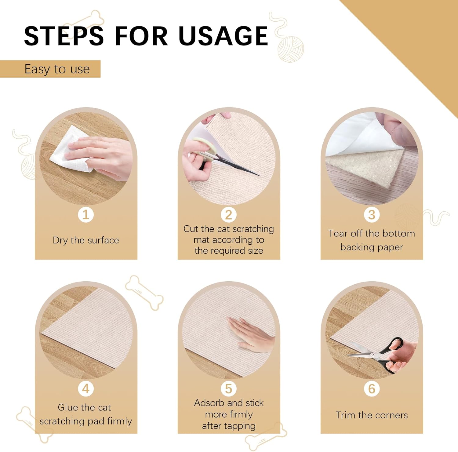 Thumbnail 2 de Tapis à gratter autocollant 40 x 200 cm pour chat (beige) – tour à gratter murale