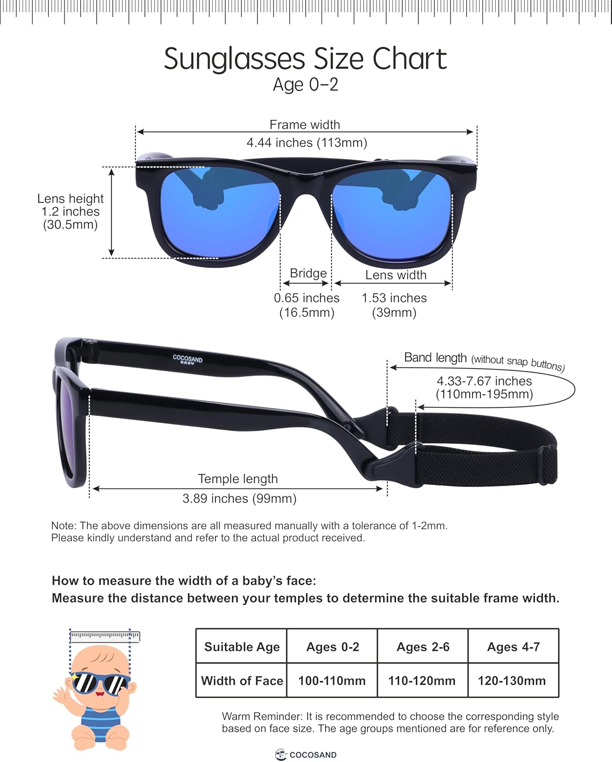 Detalle de COCOSAND Baby Sunglasses with Strap Polarized Flexible Frame for 0-24 Months