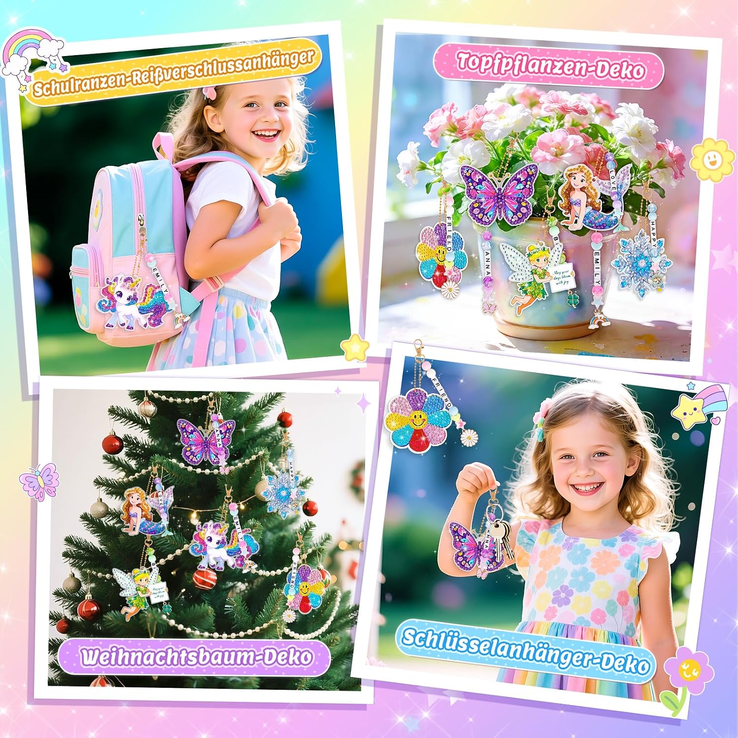 Detalle de Geschenk Mädchen Diamond Painting 2-in-1 Bastelset – Schlüsselanhänger & Diamantenschmuck (6 Motive)