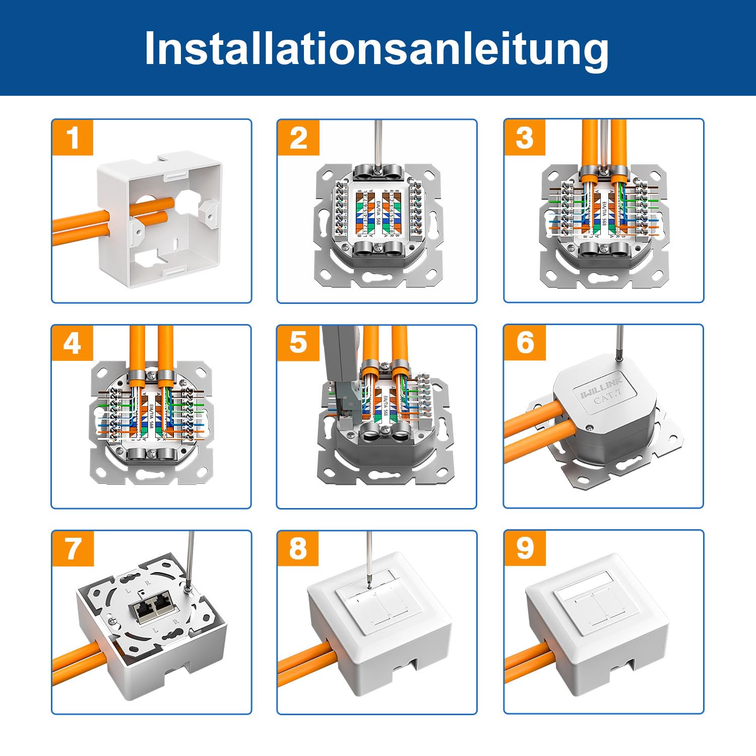 Thumbnail 6 de iwillink Cat7 Netzwerkdose 2 Port 10 Gigabit