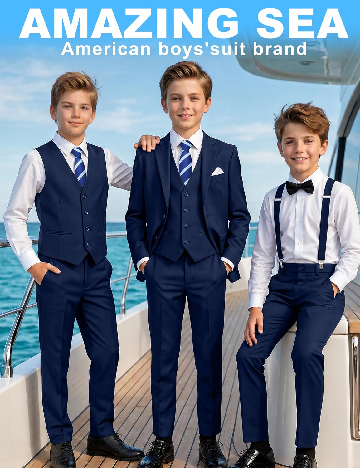 Detalle de AmazingSea Boys Formal Suit Set: 7-Piece Essentials with Adjustable Waist & Suspenders