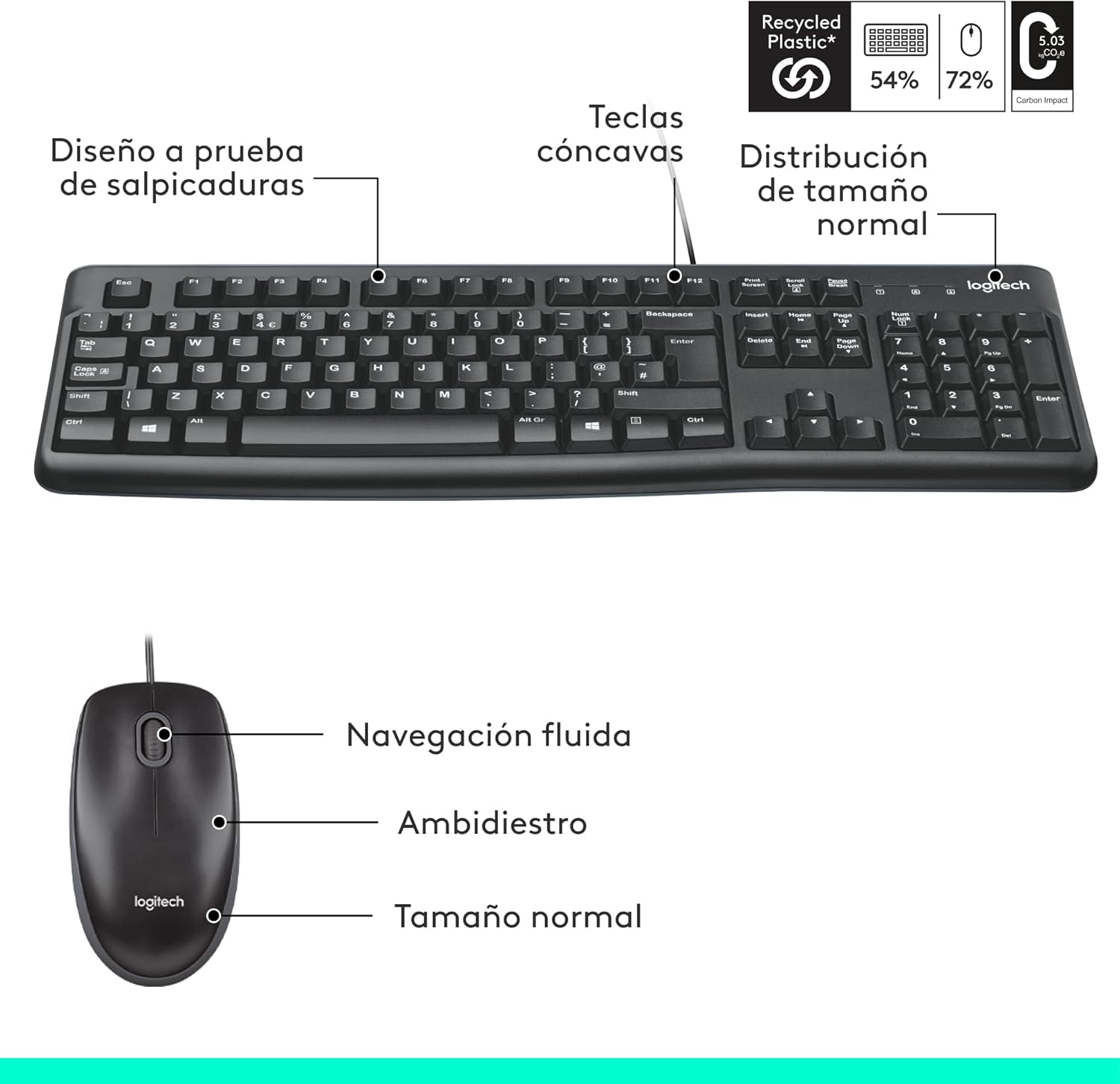Thumbnail 6 de Logitech MK120 teclado completo USB cable negro