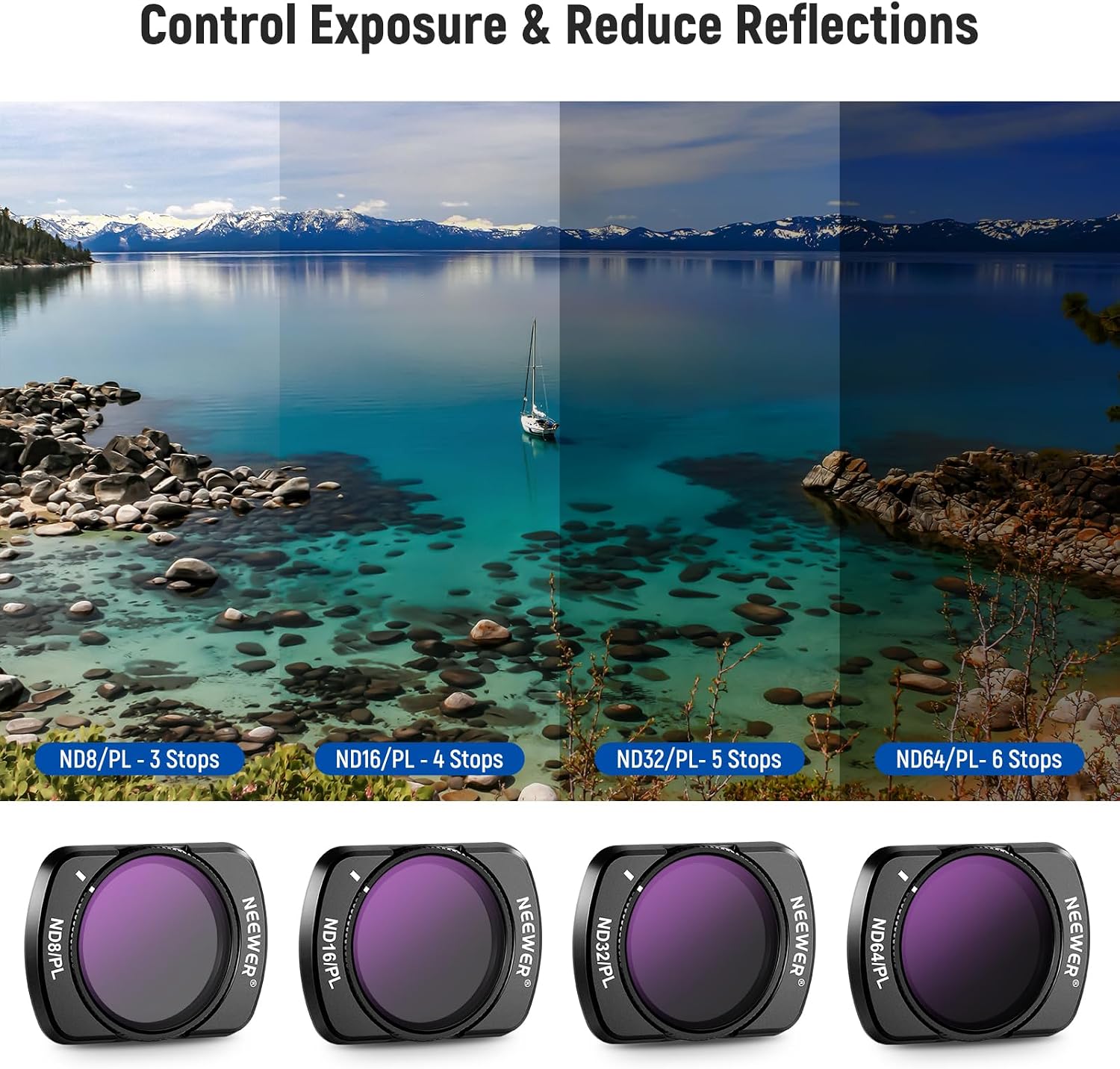 Detalle de NEEWER Magnetic ND Filter Set for DJI Osmo Pocket 4 & 3 (14-pack with CPL, Black Diffusion 1/4 & light pollution reduction)