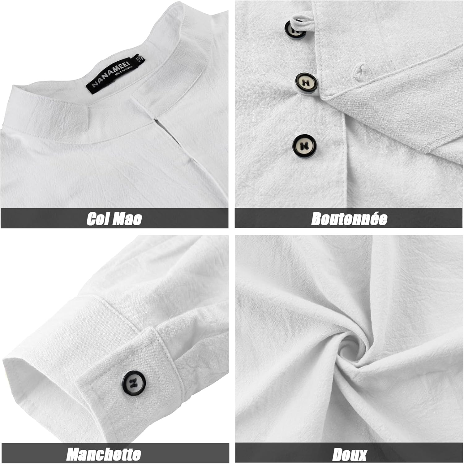 Thumbnail 4 de NANAMEEI Chemise en Lin pour Homme à Manches Longues — Col Mao et Boutonnée