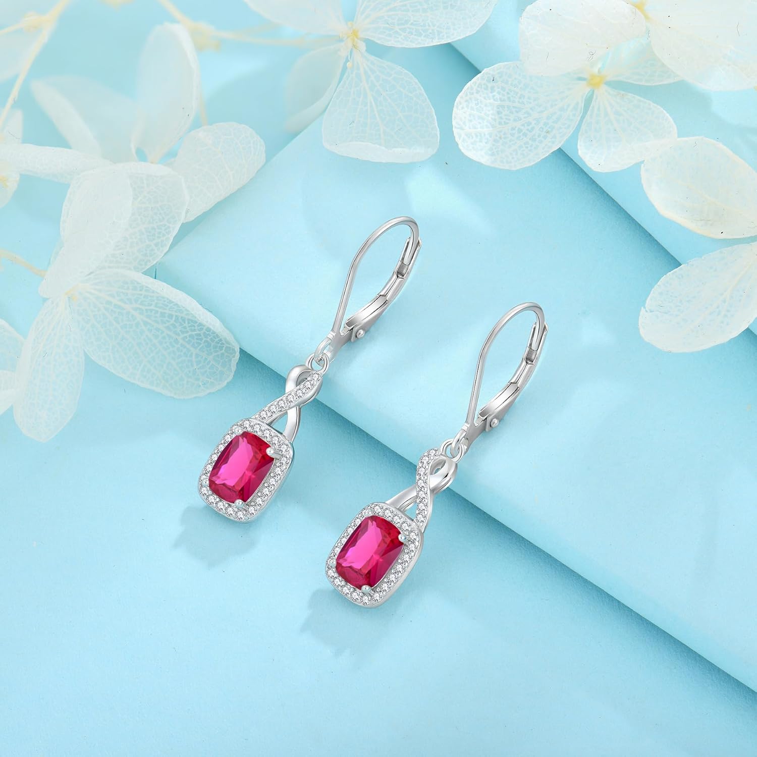 Thumbnail 4 de FJ Unendlichkeit hängende Ohrringe für Damen aus 925 Sterlingsilber mit quadratischem Geburtsstein