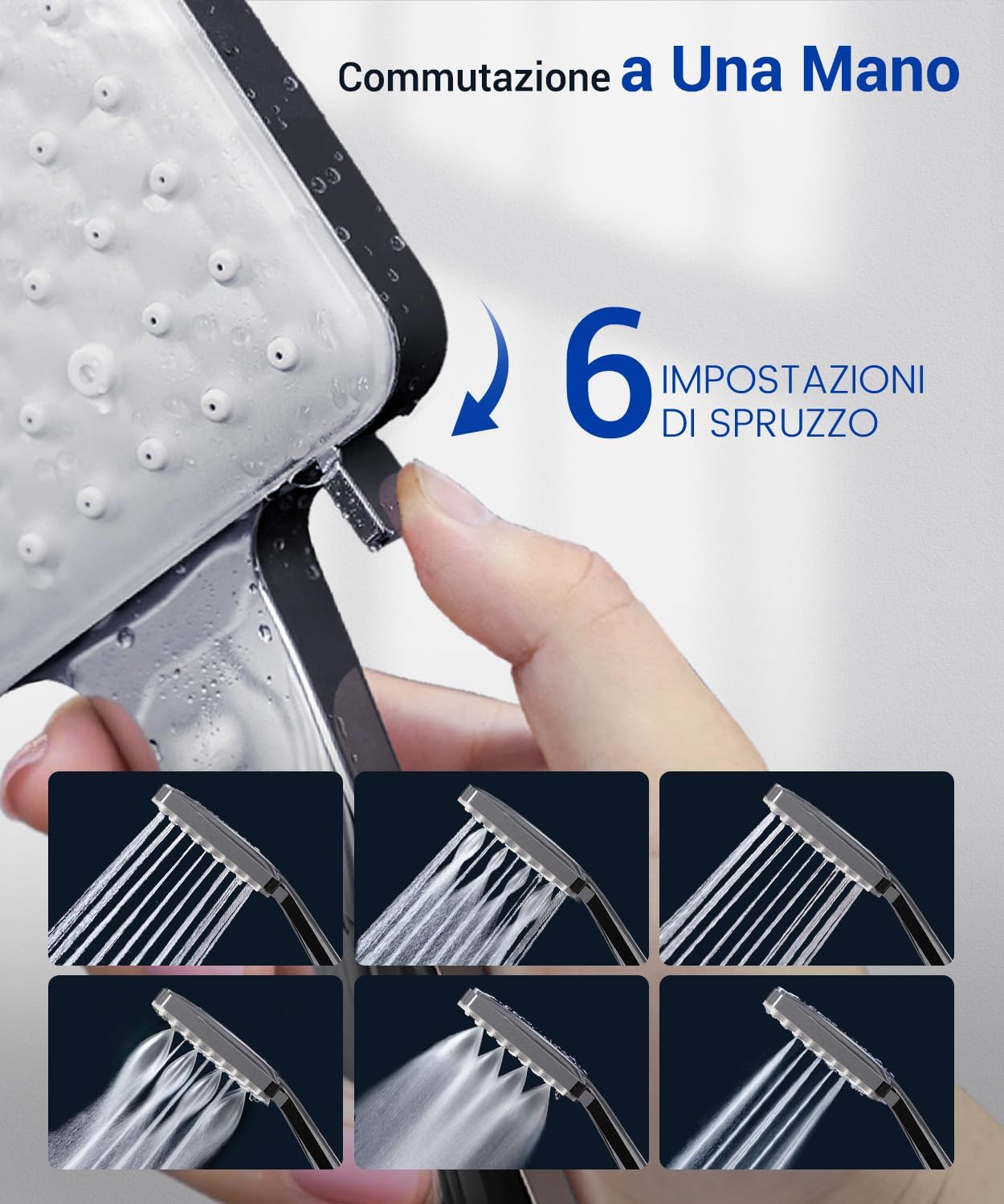 Thumbnail 2 de Newentor Soffione Doccia ad Alta Pressione 6 funzioni