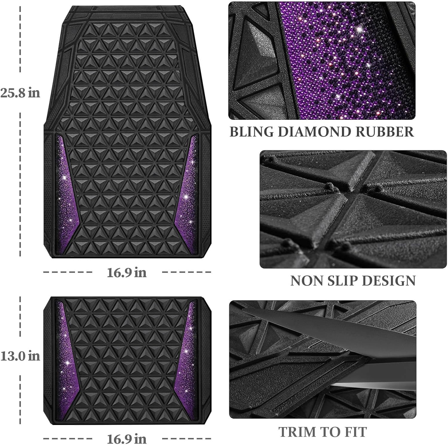 Detalle 2 de CAR PASS Bling Rubber Car Mats 25.8"