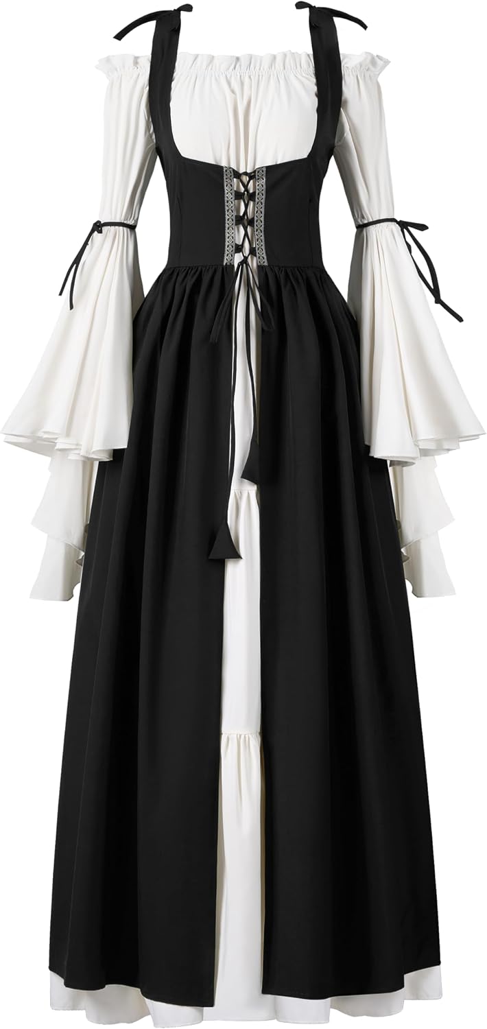 Detalle de Spooktacular Creations Renaissance Costume for Women, Chemise Dress with Lace-Up Details