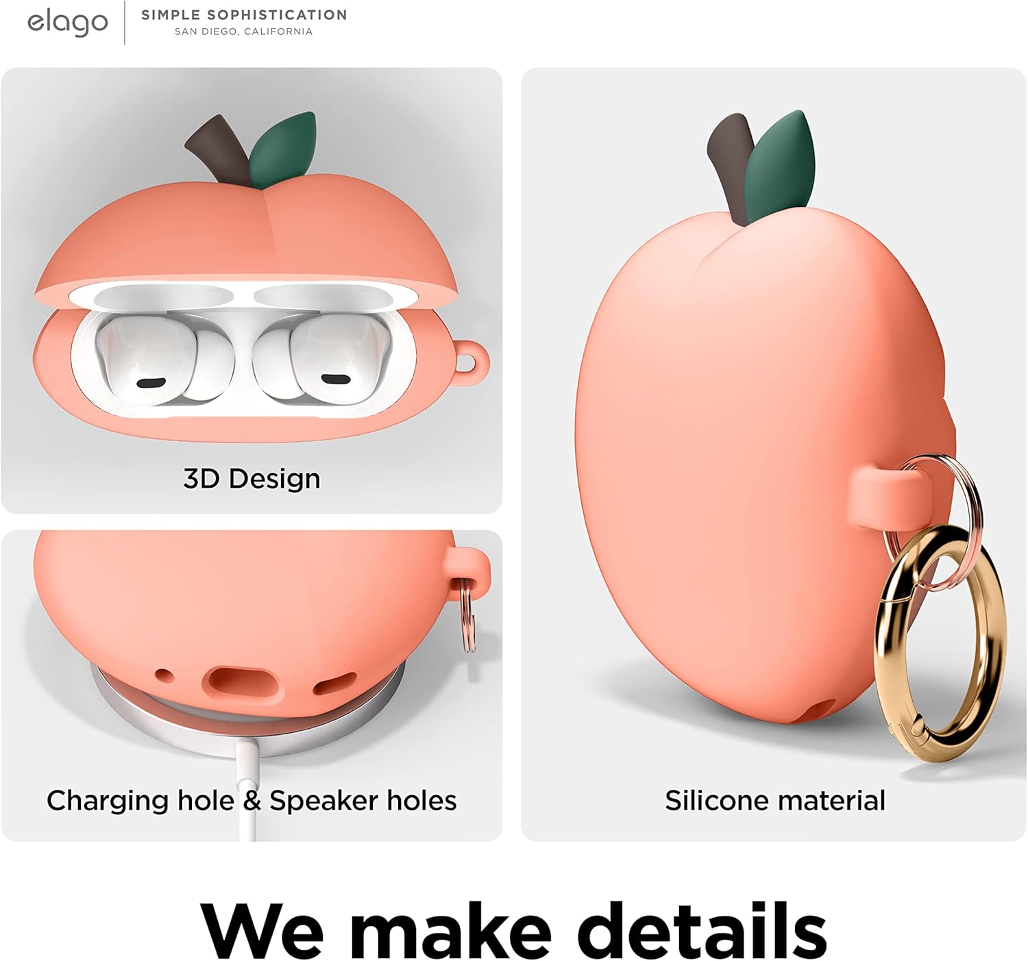 Thumbnail 3 de Coque elago « Pêche » en silicone pour AirPods Pro 2 avec porte-clés