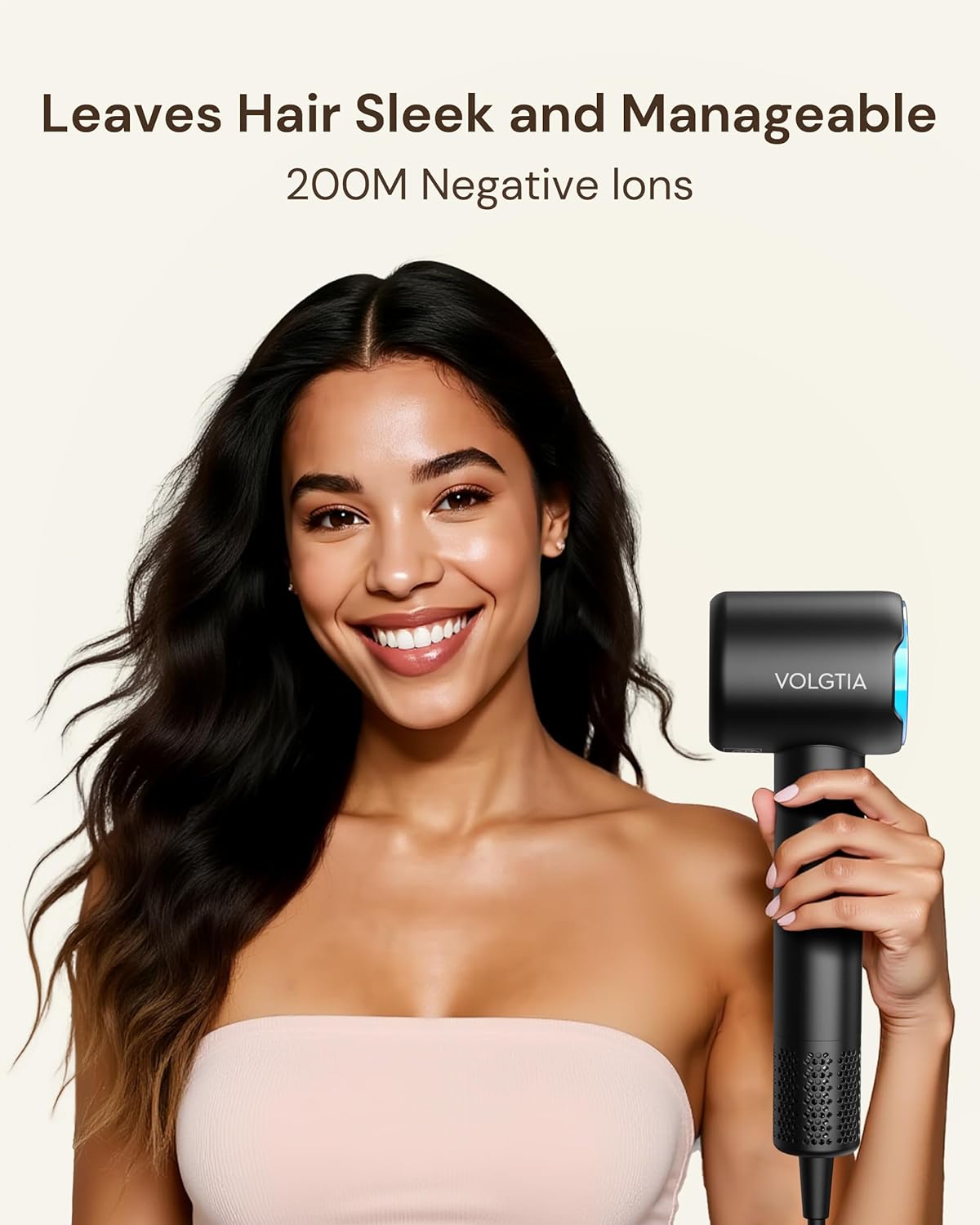 Detalle de VOLGTIA Hair Dryer with Diffuser for Curly Hair — Fast, Quiet, and Ion-Driven Drying