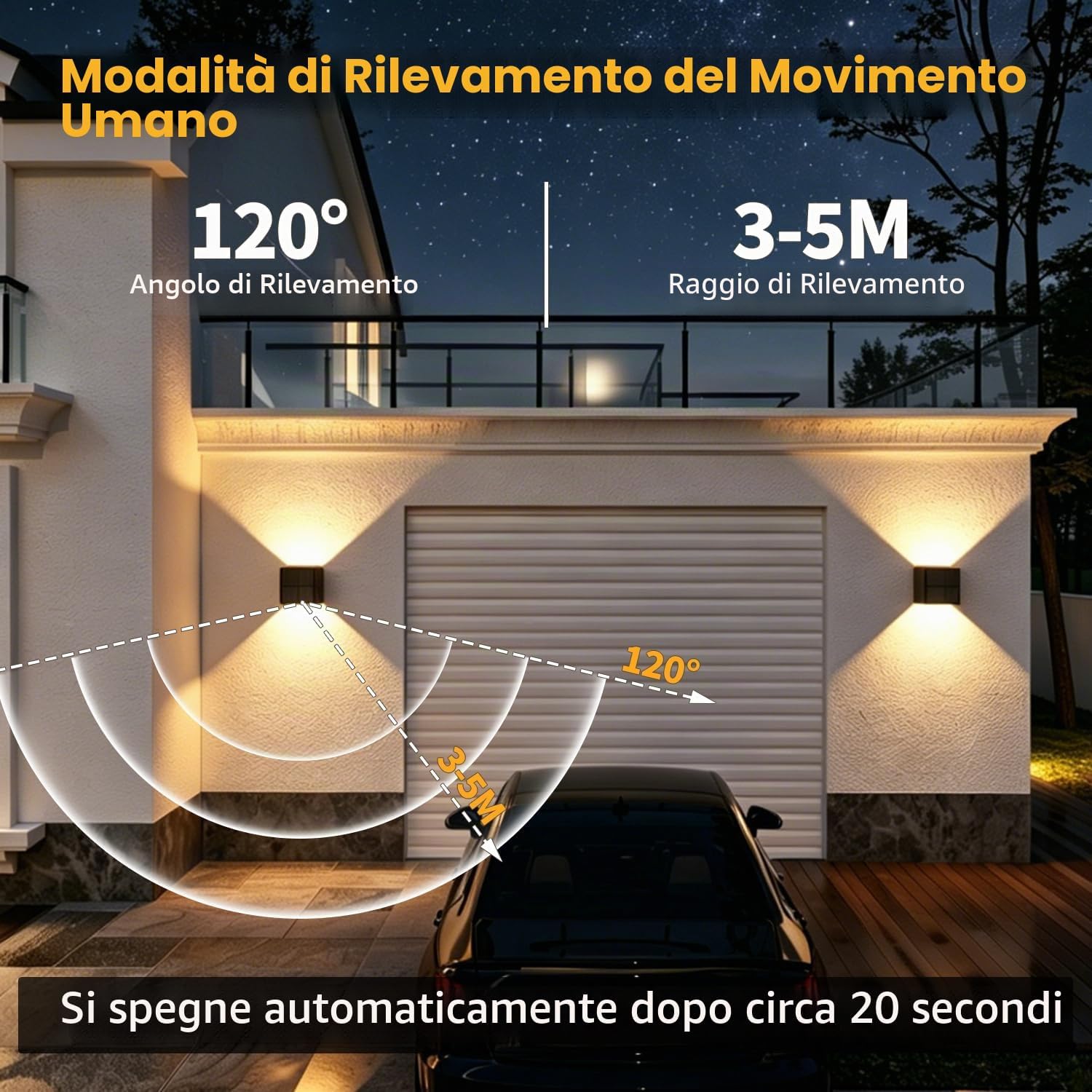 Thumbnail 1 de 2 Pezzi Lampada Solare da Esterno con Sensore - Applique IP65, 3000K, 3 Modi, fascio regolabile 0–120°, 12h di autonomia