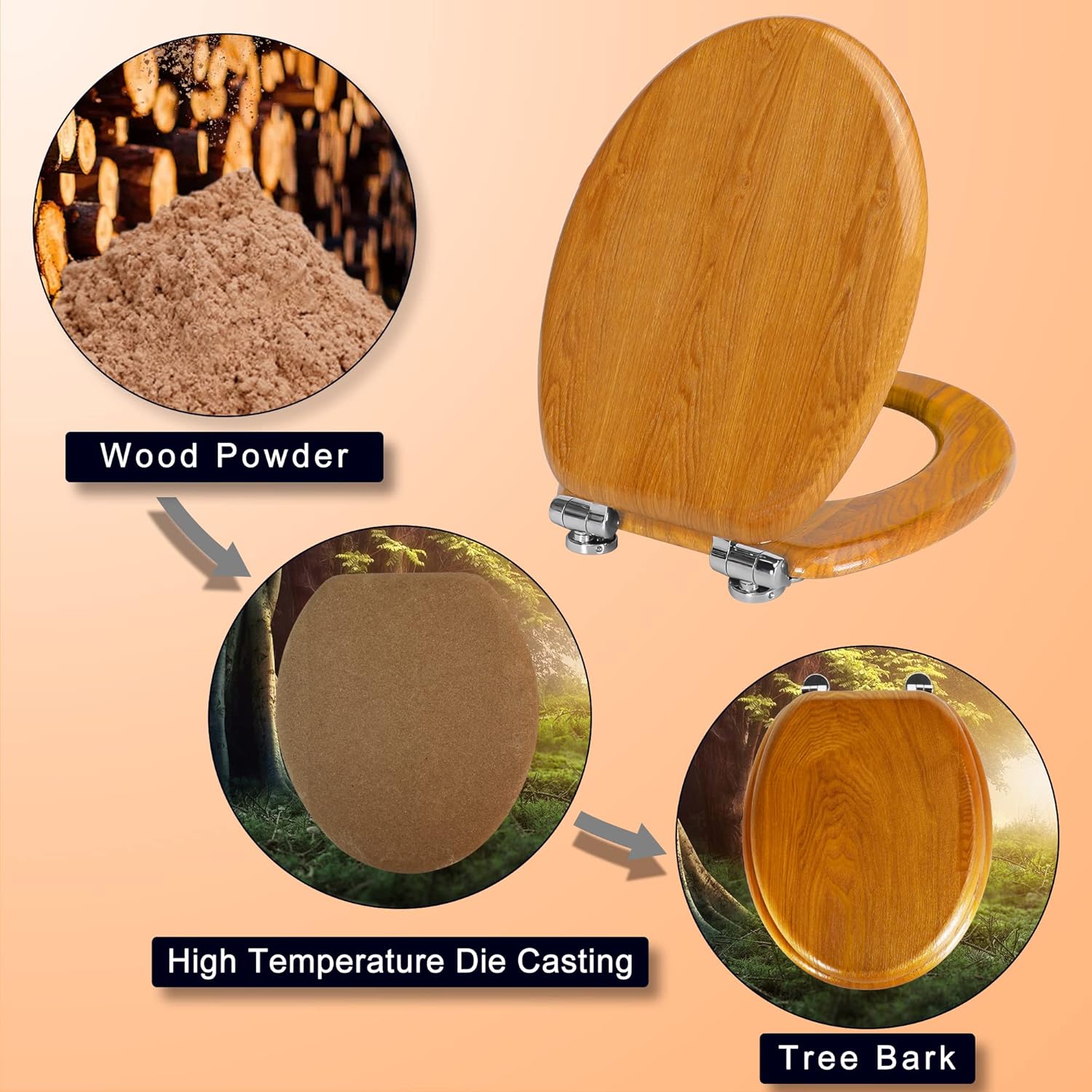 Thumbnail 5 de Angel Shield Natural Oak Toilet Seat with Quiet Close, Quick Release Hinges and Antibacterial Surface