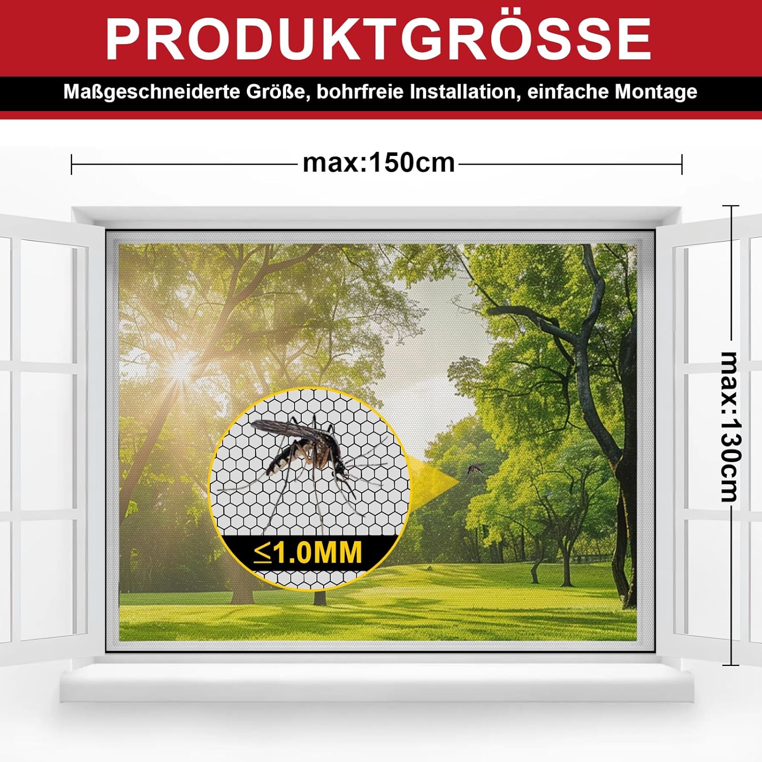 Thumbnail 1 de ZUIYIN 2er-Set Fliegengitter Fenster (zuschneidbar) mit Klettband – Insektenschutz bis 150 x 180 cm