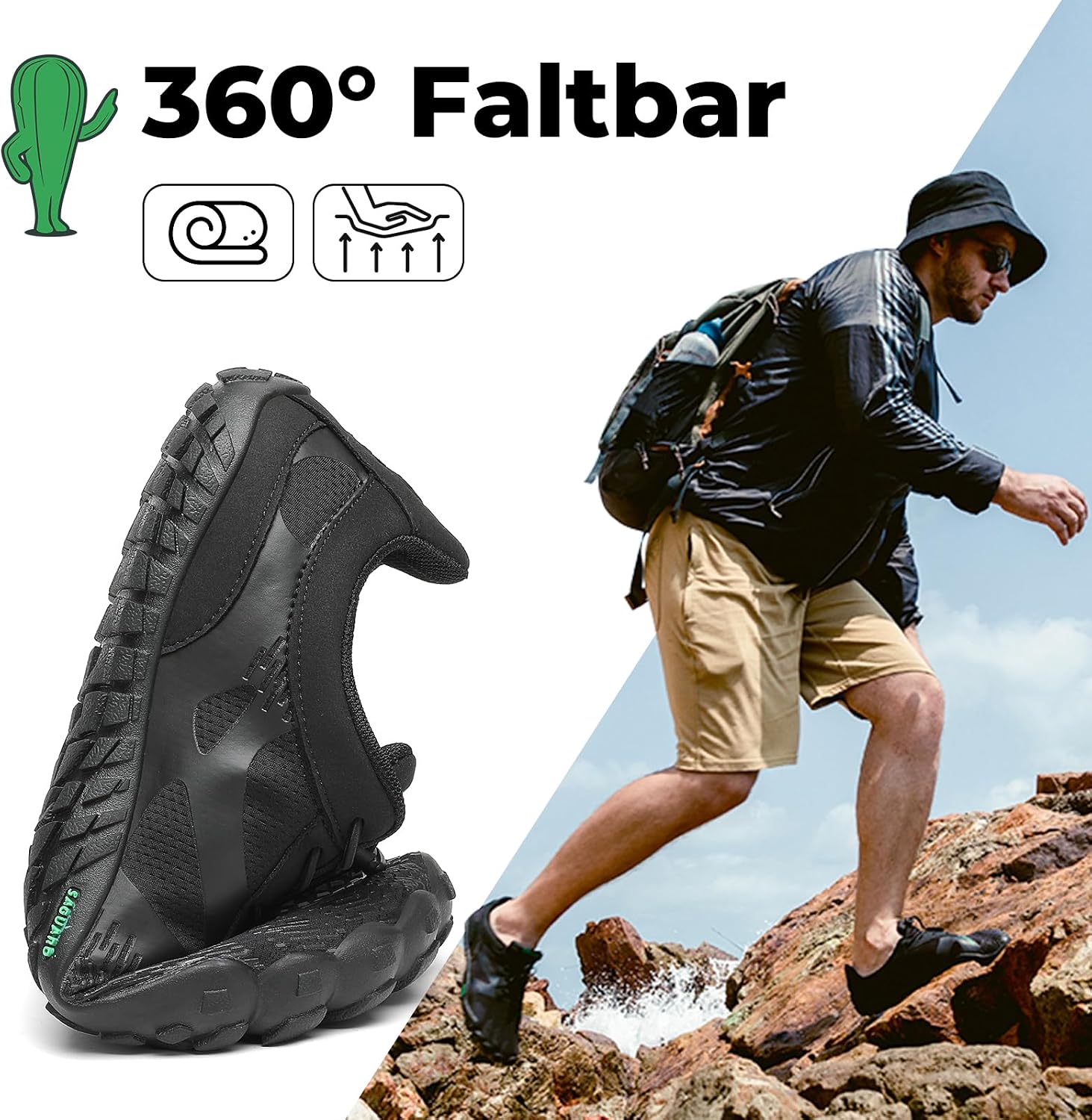 Detalle 2 de SAGUARO Unisex Barfußschuhe für Outdoor mit Zehenbereich und Zero-Drop Sohle (Gr. 36–48)