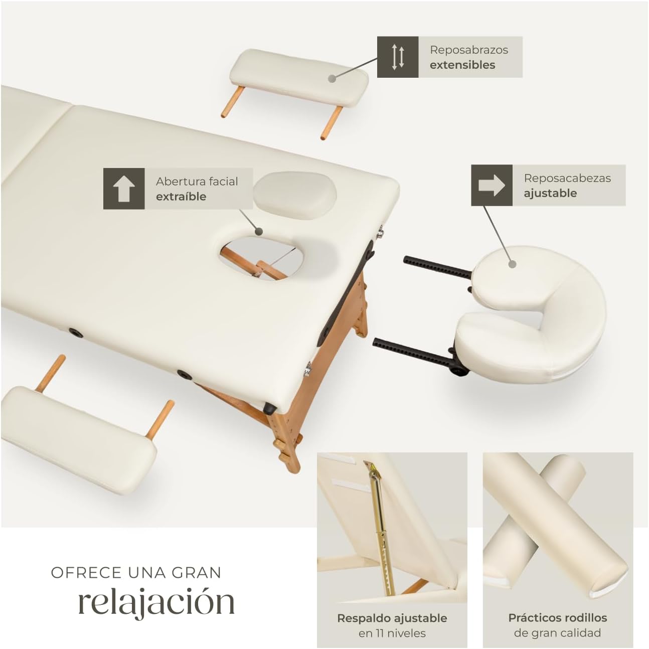 Thumbnail 3 de tectake Camilla Masaje Plegable de Madera Beige