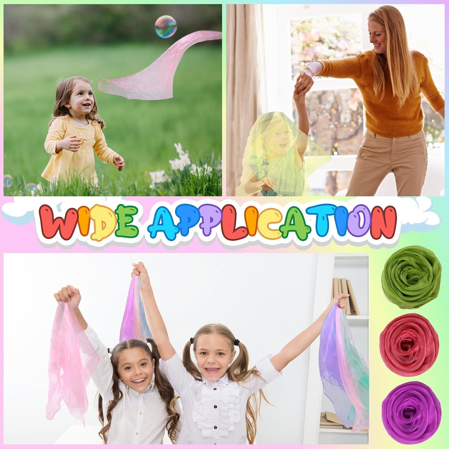 Detalle de Hopton 20 Stück Jongliertücher – Bunte Chiffontücher 60 × 60 cm