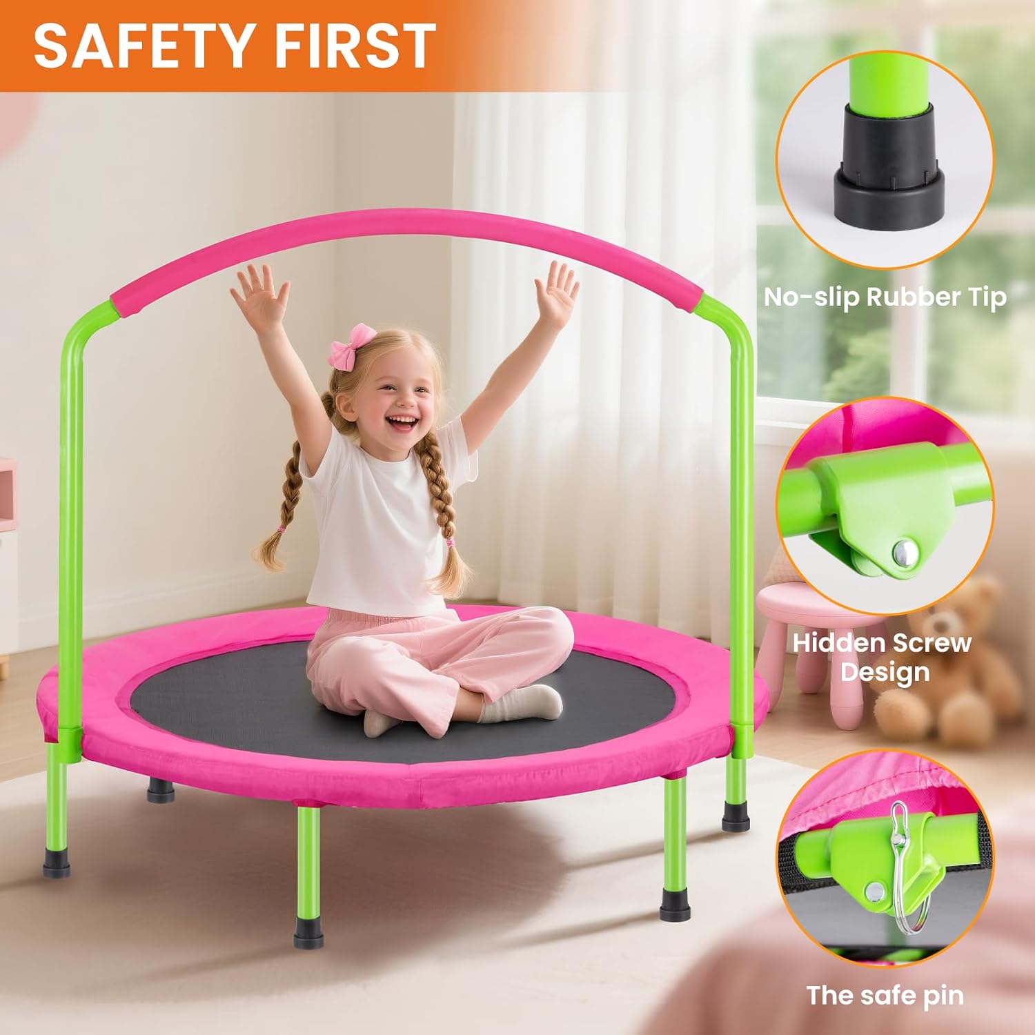 Detalle 2 de ATIVAFIT 36" Foldable Rebounder Band Trampoline with Foam Handles for Toddlers (3–6 years)