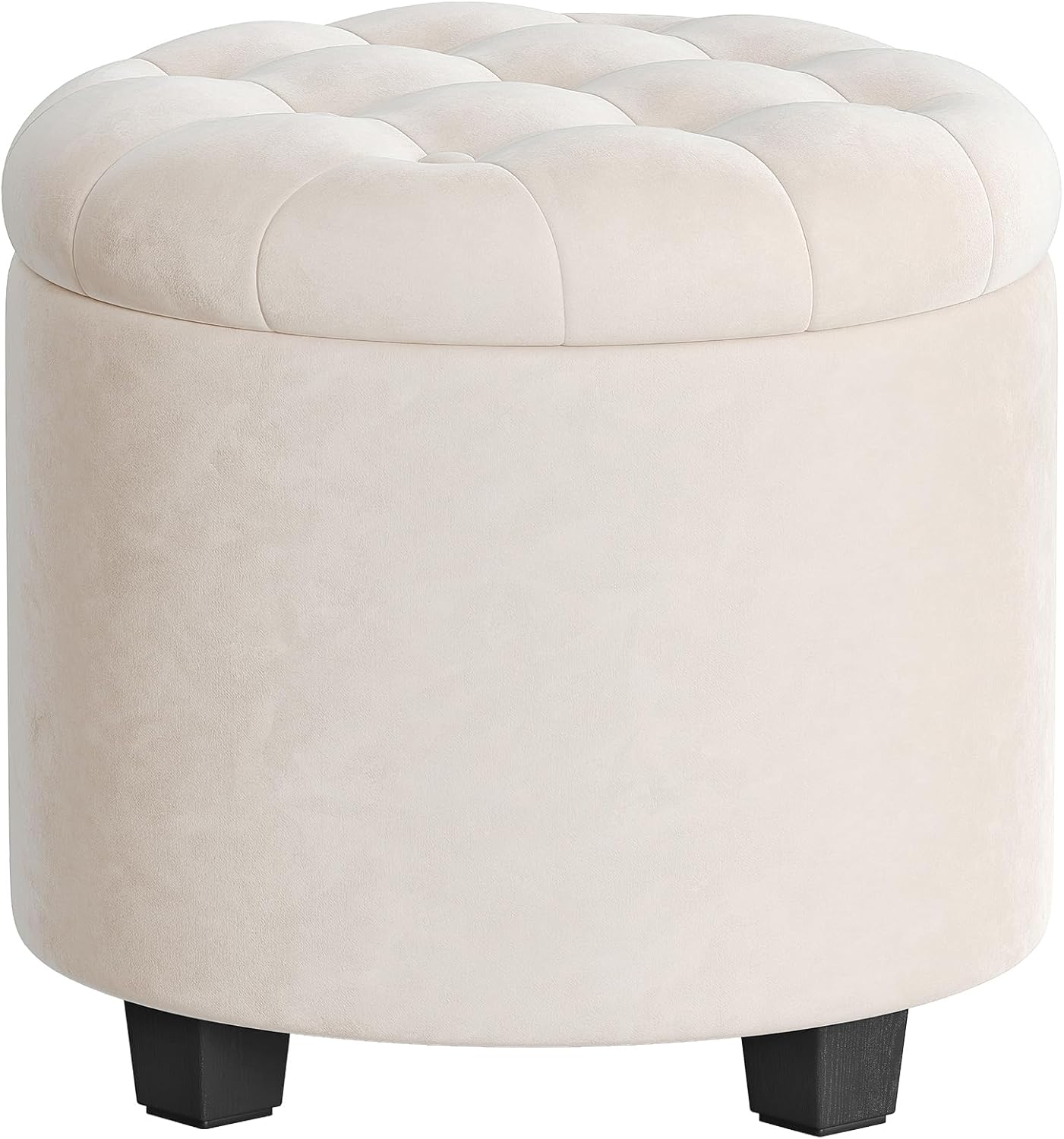Detalle de SONGMICS Pouf Contenitore Rotondo LOM012W01: Cassapanca in velluto bianco crema, 42 L di capacità, supporto fino a 150 kg