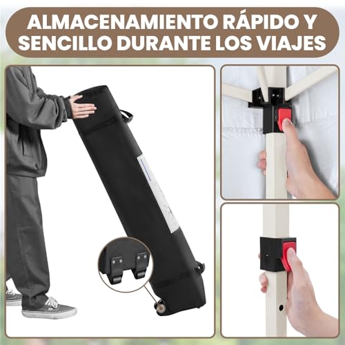 Thumbnail 6 de Yaheetech Carpa Plegable 3x3m Beige: cenador impermeable para 8-10 personas con ventilación y bolsa con ruedas