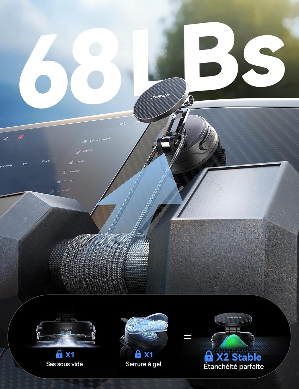 Detalle de JOYROOM Support Téléphone Voiture Magnétique Pliable en Trois Parties avec Bras Métallique et MagSafe