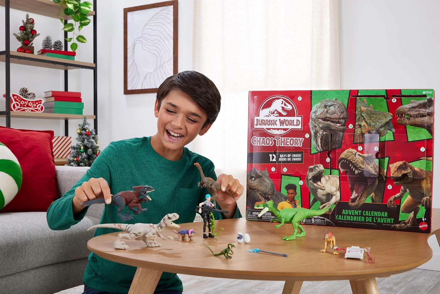Thumbnail 1 de Mattel Jurassic World Calendrier de l’Avent Exclusif « La Théorie du Chaos » (JGM17) avec 12 portes et 12 figurines-dinosaures surprises