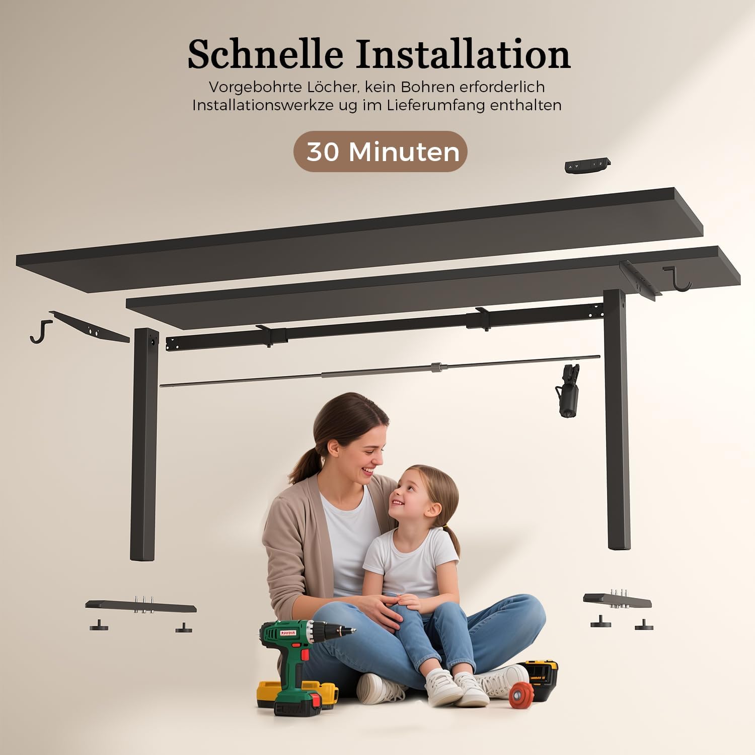 Thumbnail 6 de Klicelor Höhenverstellbarer Schreibtisch – Elektrisch höhenverstellbar, 100 x 60 cm, 2 Memory‑Funktionen, Schwarz