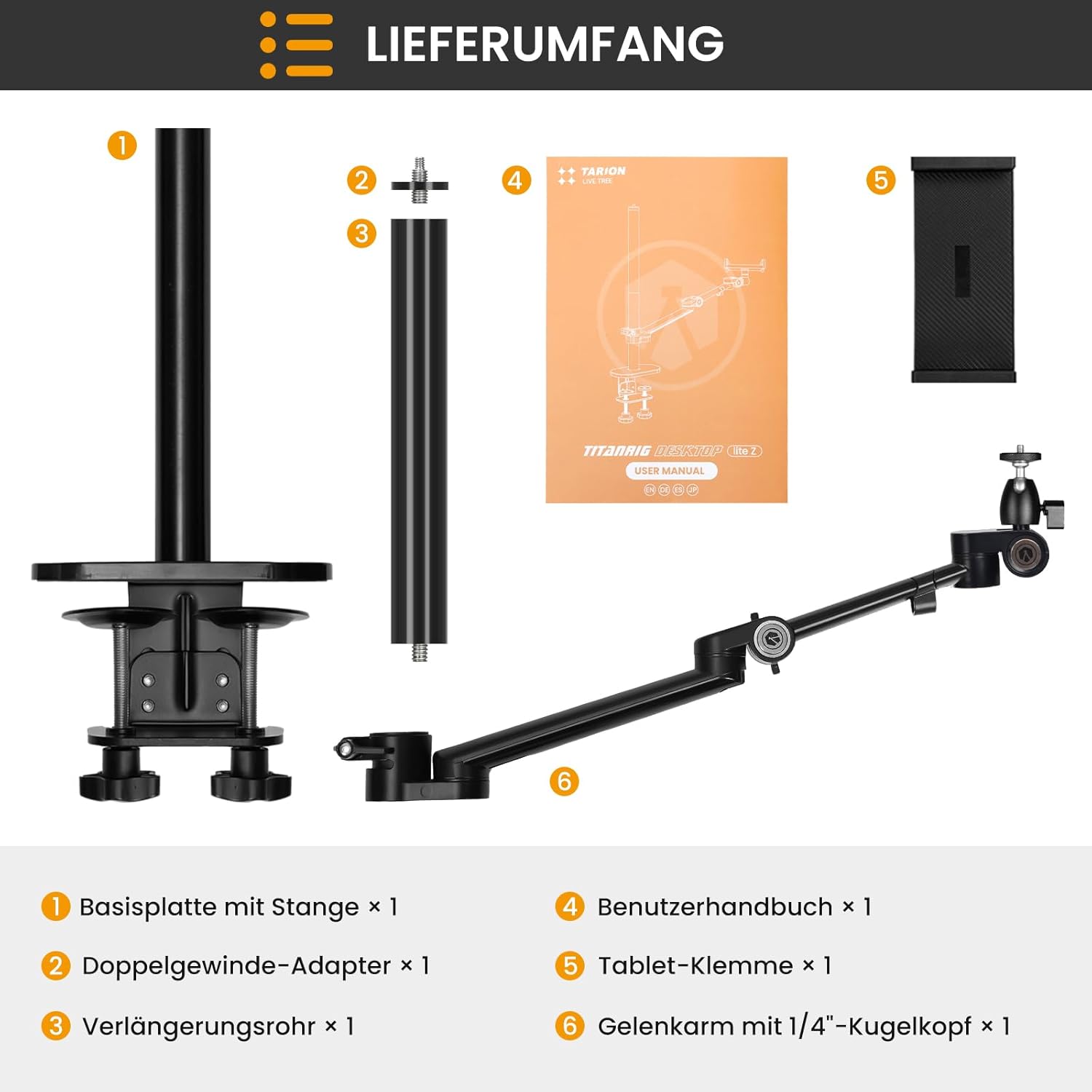 Thumbnail 6 de TARION Tischstativ Kamera Tischhalterung mit Klemmstativ, flexibler Gelenkarm & Tablet-Klemme (Titanrig Lite Z)
