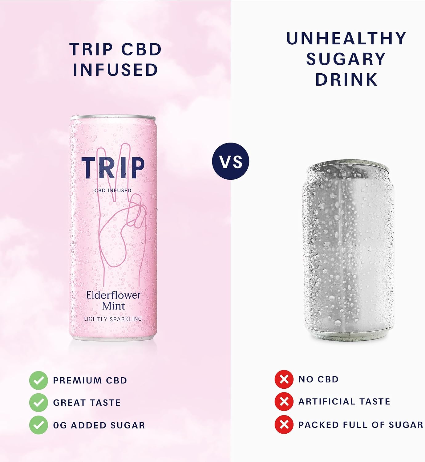 Detalle de TRIP Sparkling Drink, Elderflower Mint – Low Calorie, Vegan CBD Seltzer (12 pack)