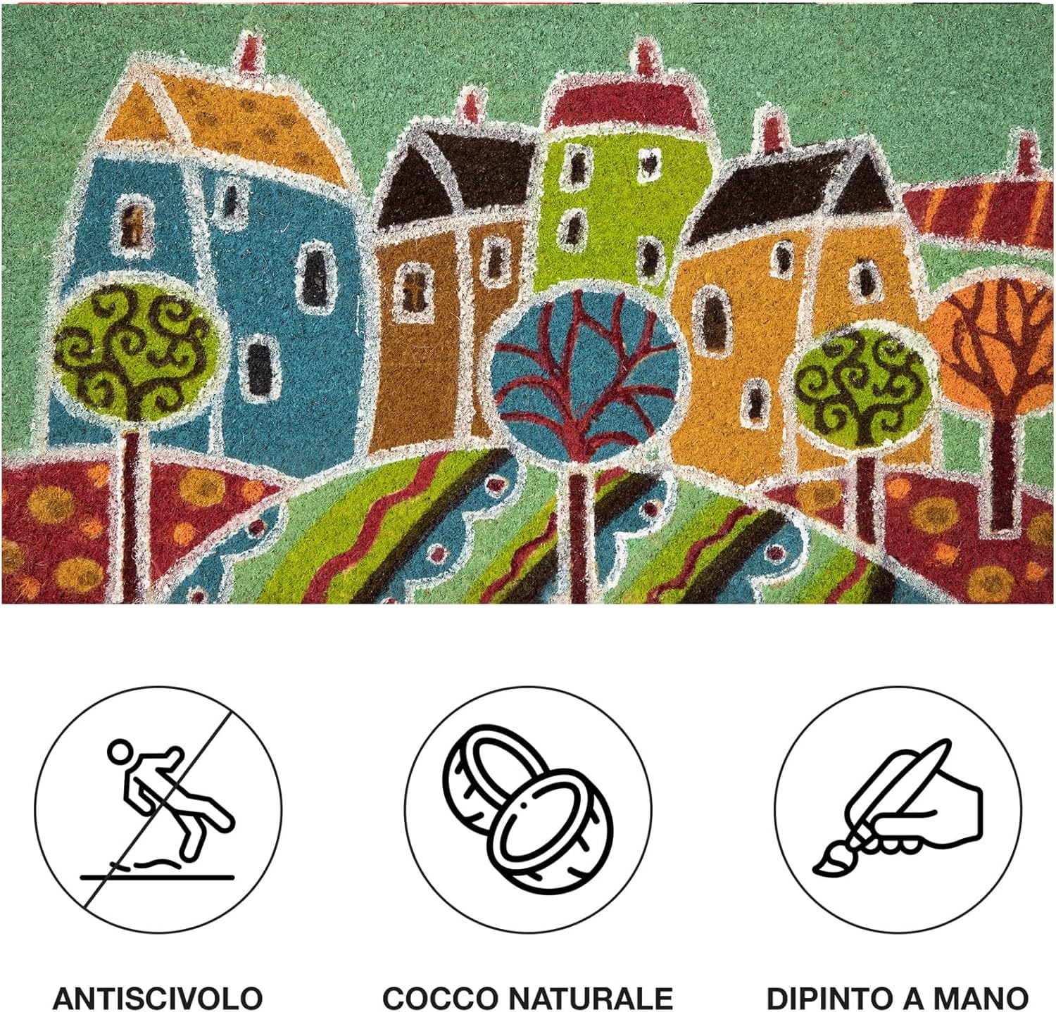 Thumbnail 4 de Baroni Home Zerbino da esterno in cocco con base PVC antiscivolo dipinto a mano, Paesaggio 5 (70x40x2 cm)