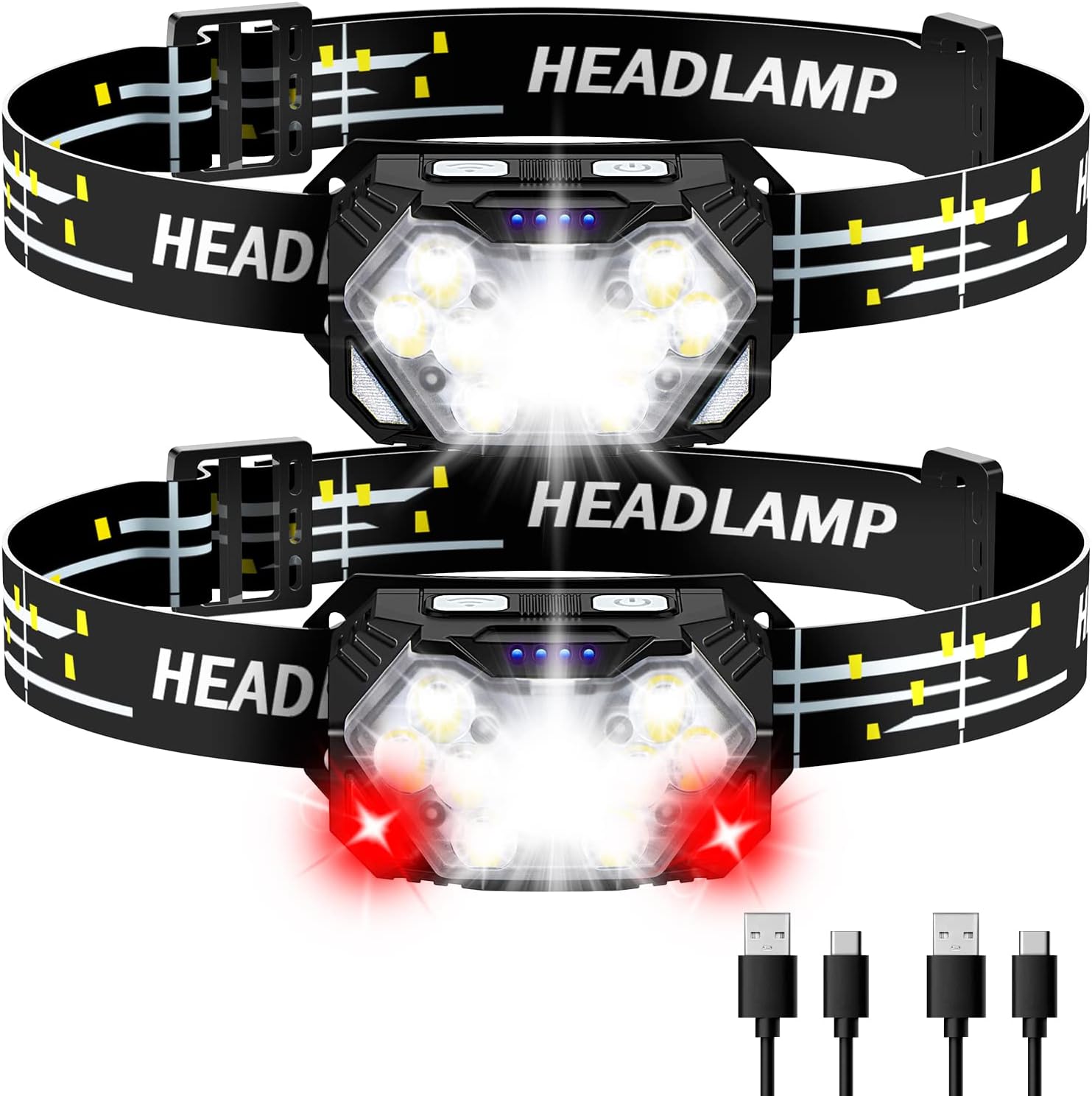 Detalle de Eirnvop 9LED-2-Recharge 2-Pack Headlamps, 2000 Lumens, USB-C, 10 Modes