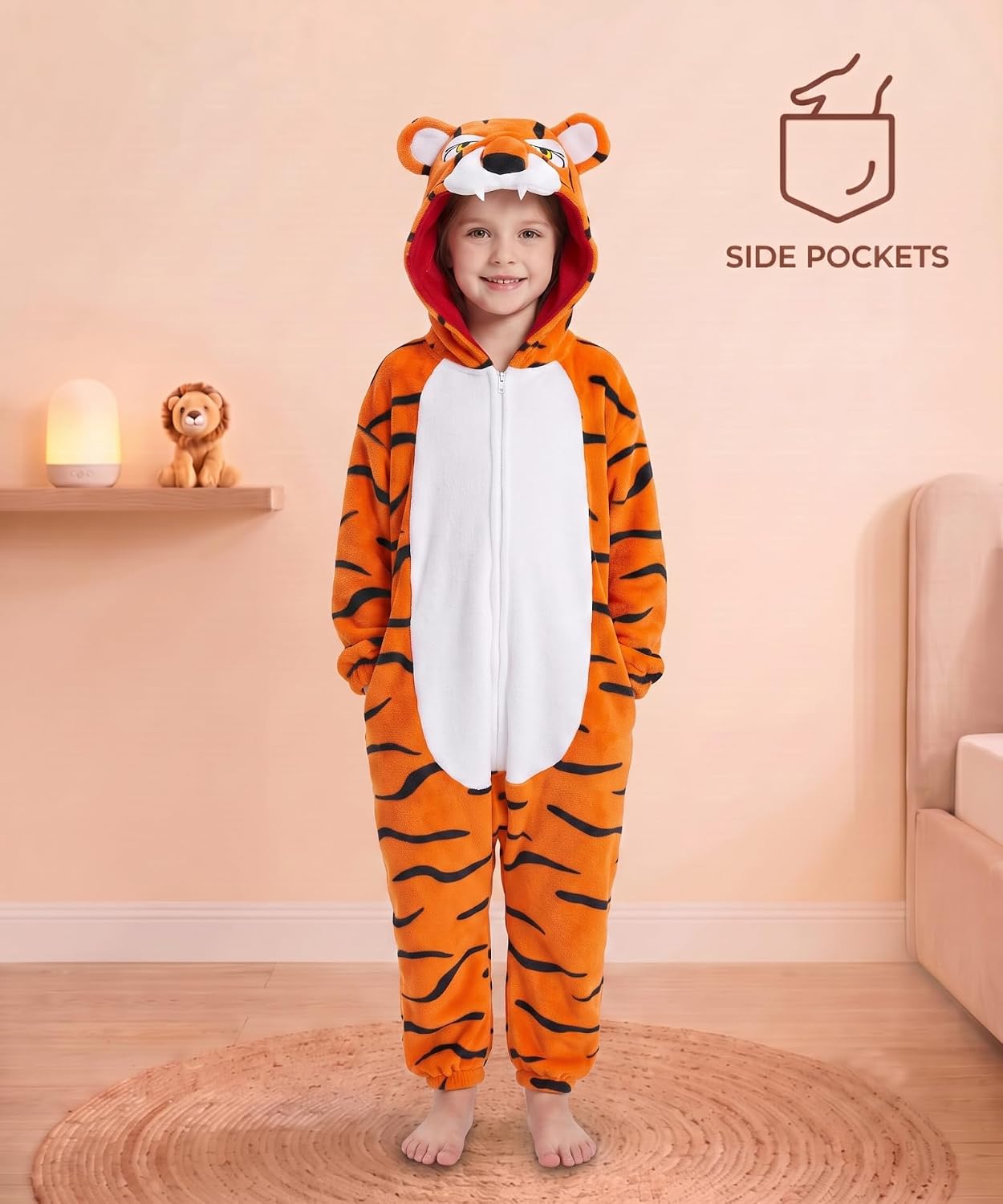 Detalle 1 de LONULAIN Unisex Kids Animal Onesie Pajamas, Flannel Hooded Costume