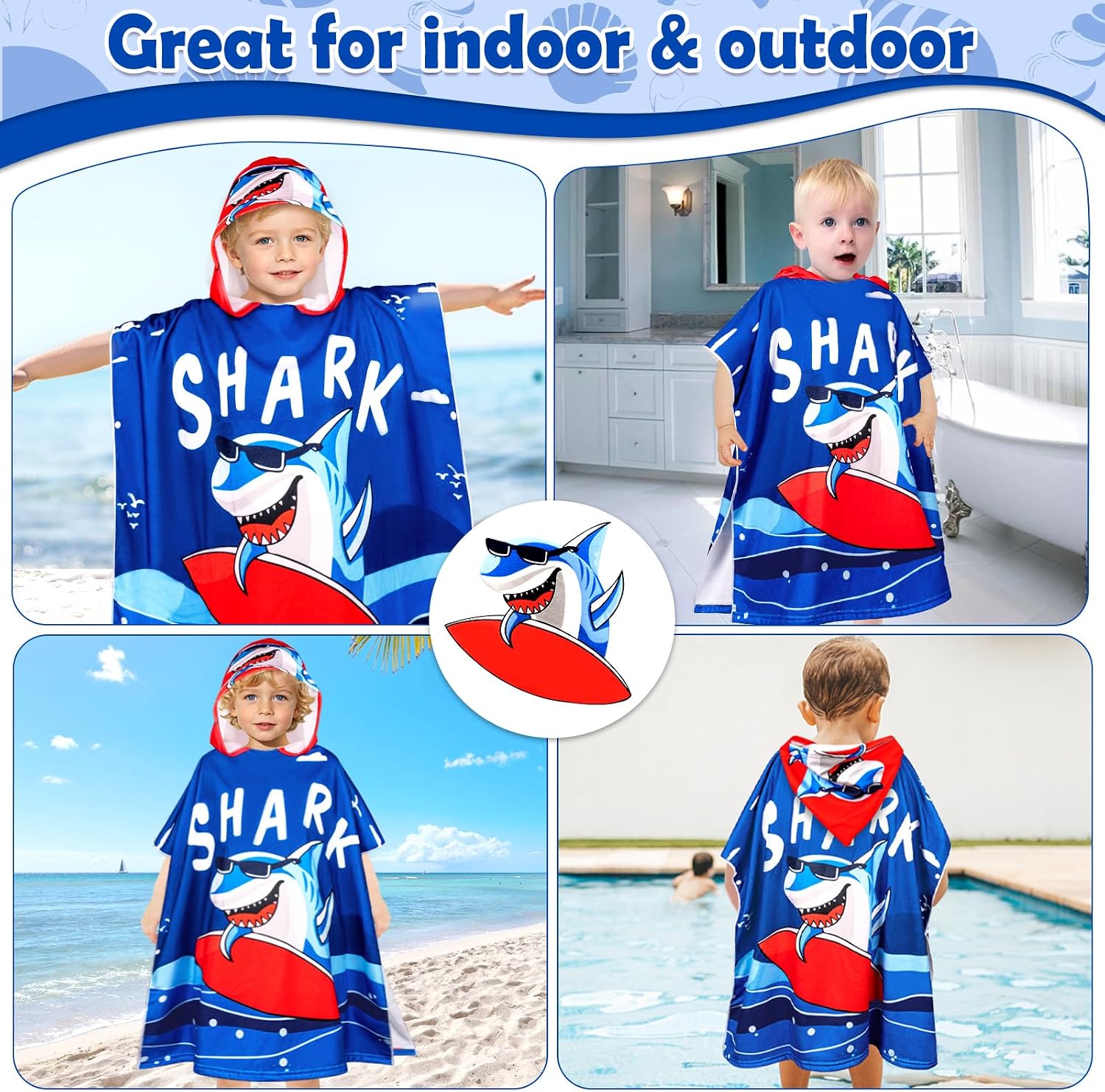 Thumbnail 5 de BTNEEU Poncho de Bain Enfant – Serviette de Plage à Capuche Ultra Absorbante (2–6 ans, 29,5 x 59 pol.)