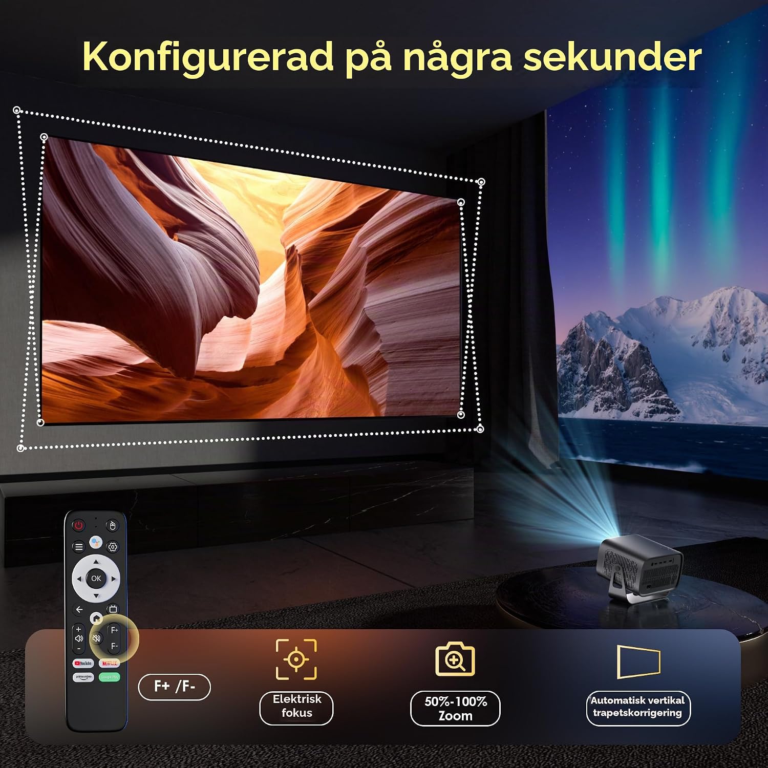 Detalle 2 de ZENTALITY miniprojektor med Full HD 1080p, Android 13 och autofokus