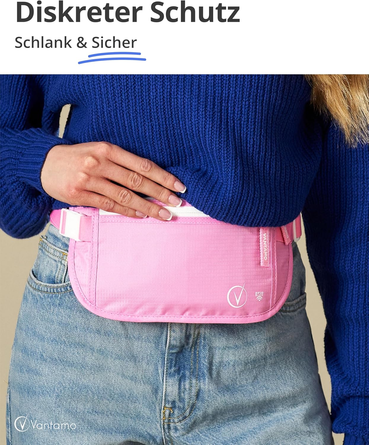 Thumbnail 1 de Geldgürtel für Reisen versteckt – RFID-geschützte Taillen-Brieftasche mit RFID-Fächern, Global Recovery Tags, Puppenrosa & Weiß