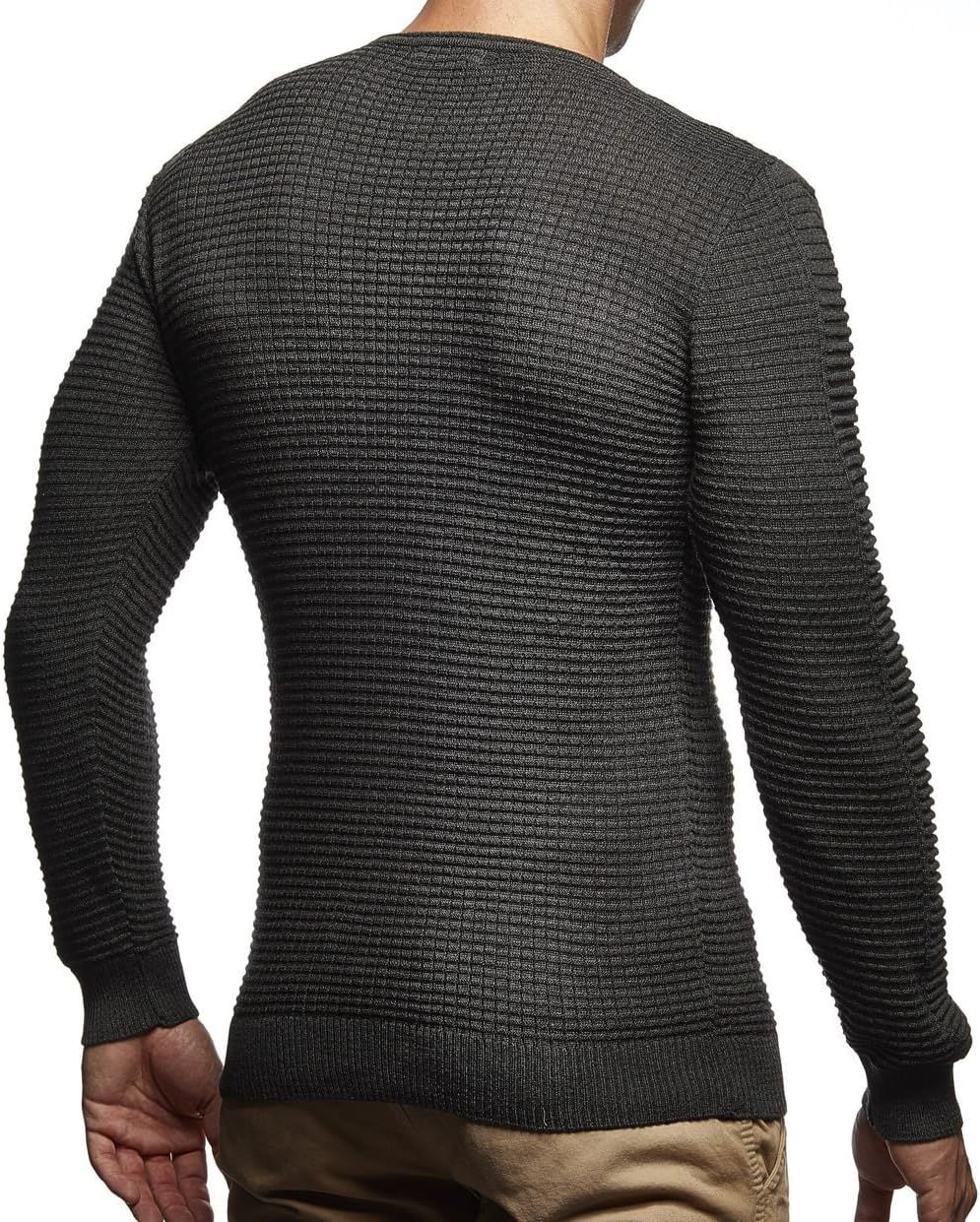 Detalle 2 de LEIF NELSON Pull en Tricot LN1545, col rond – Gris, Slim Fit, Homme