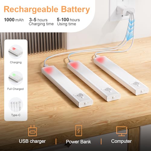 Thumbnail 6 de daphomeu 5 Pack Rechargeable Under Cupboard Kitchen Lights (3 Colours)