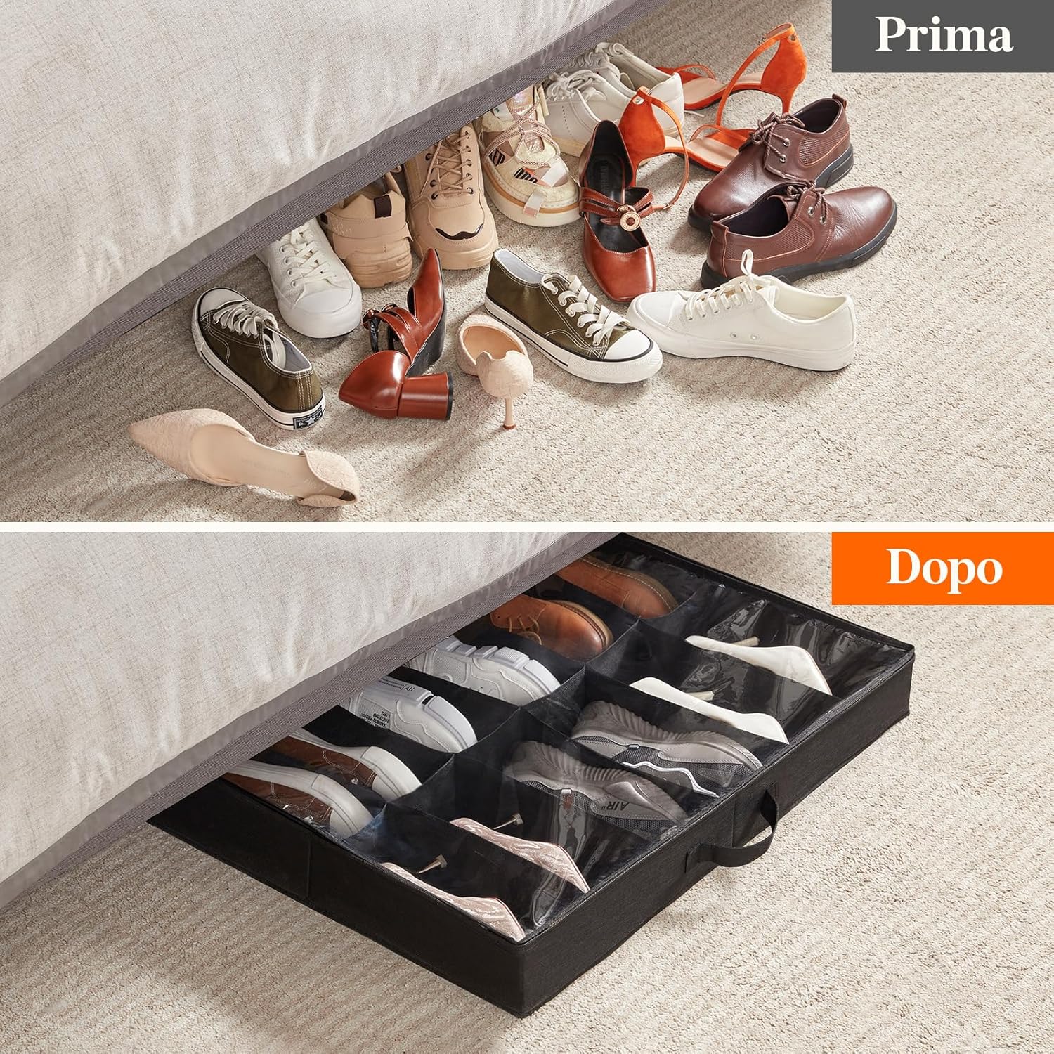 Thumbnail 5 de Lifewit Scatole per Scarpe con Finestra Trasparente, contenitori sottoletto pieghevoli con manici salvaspazio (2 x 12 paia), Nero
