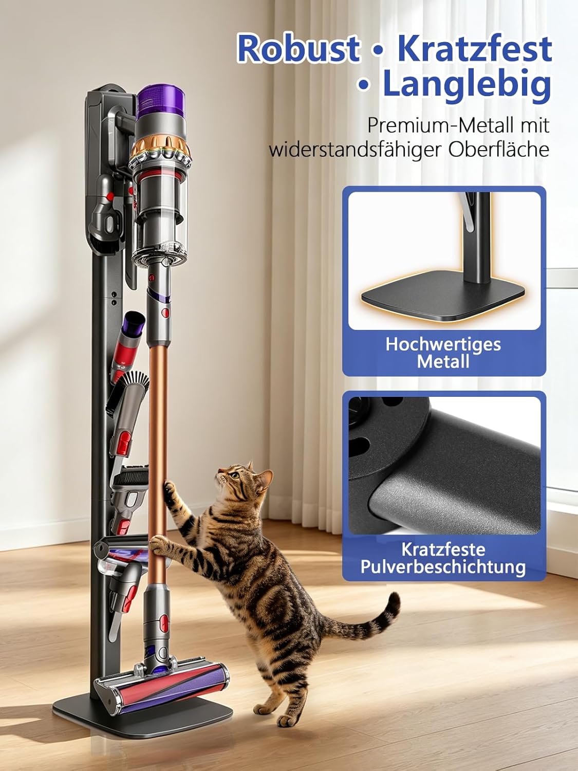 Detalle de JUPELI Staubsauger Ständer für Dyson V16/Gen5/V15/V12/V11/V10/V8/V7/V6 – metallisch, bohrfrei mit 4 Haken
