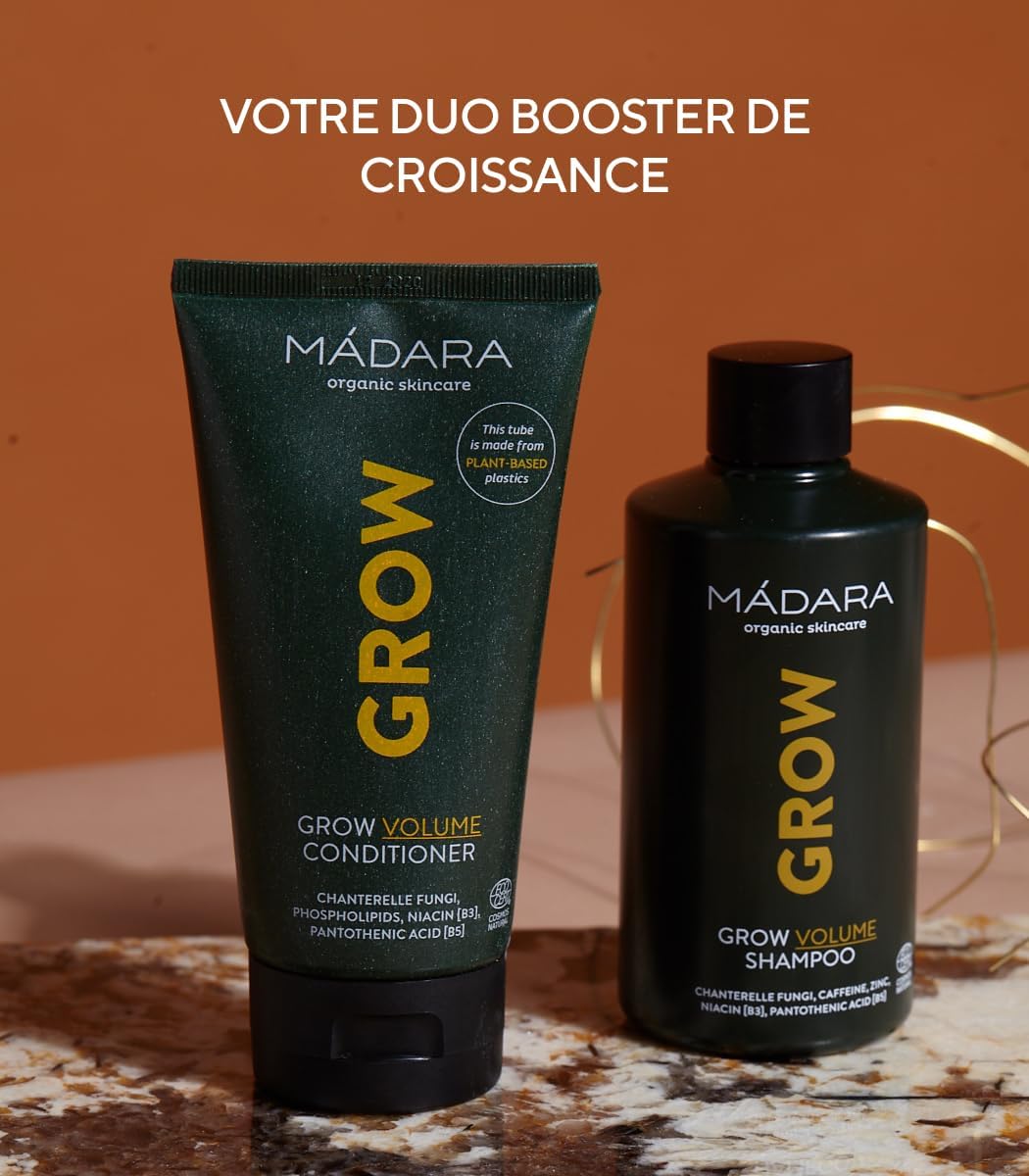 Detalle de MÁDARA Grow Volume Shampooing – Stimule la pousse et épaissit les cheveux fins (250 ml)