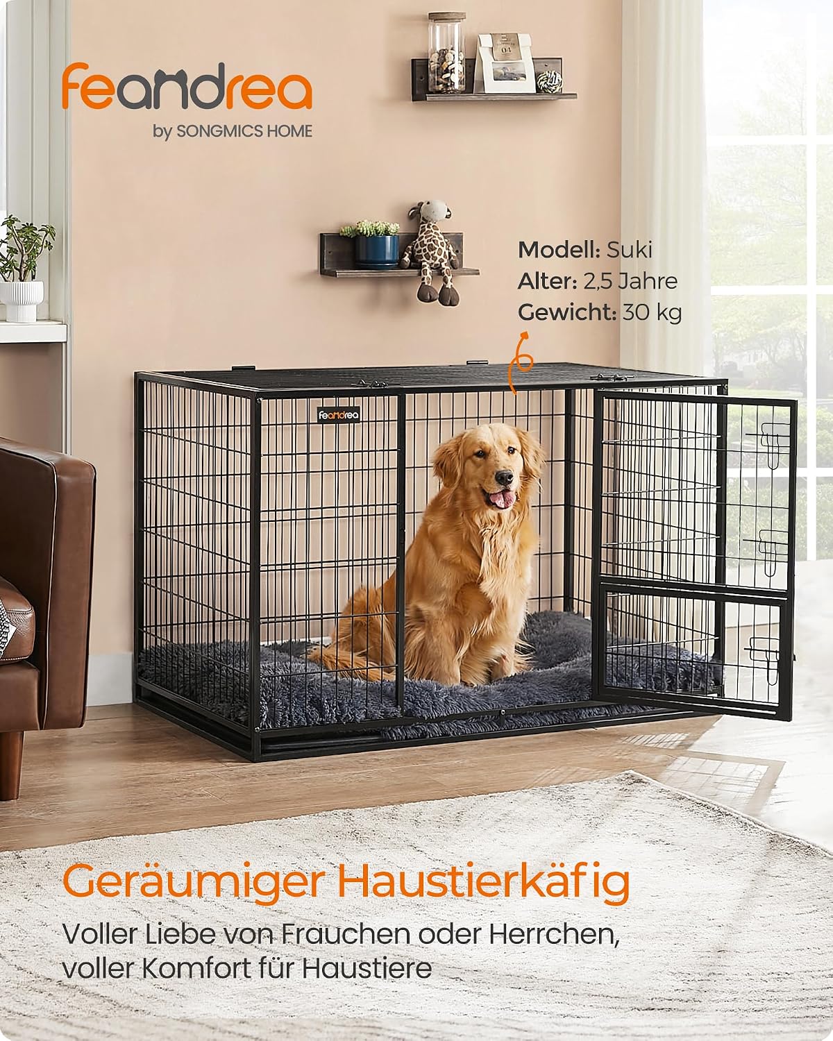 Detalle 2 de Feandrea PPD003B01 Haustierkäfig 122×75,5×80,5 cm 🐾