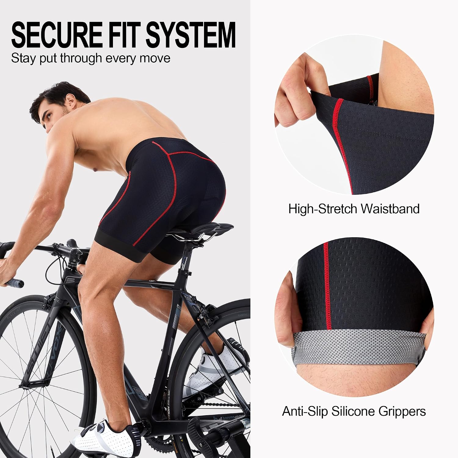 Detalle 2 de Souke Sports PS6018 Men's 4D Padded Cycling Liner Shorts
